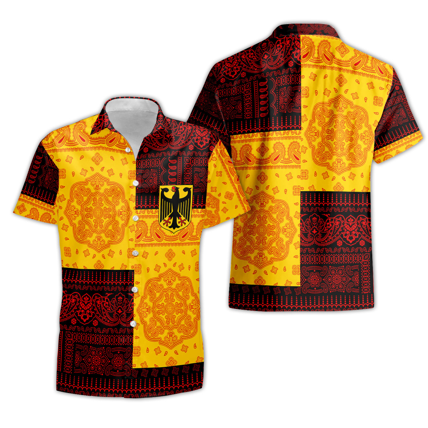 Germany Short Sleeve Shirt Flag And Paisley Basic Style 1