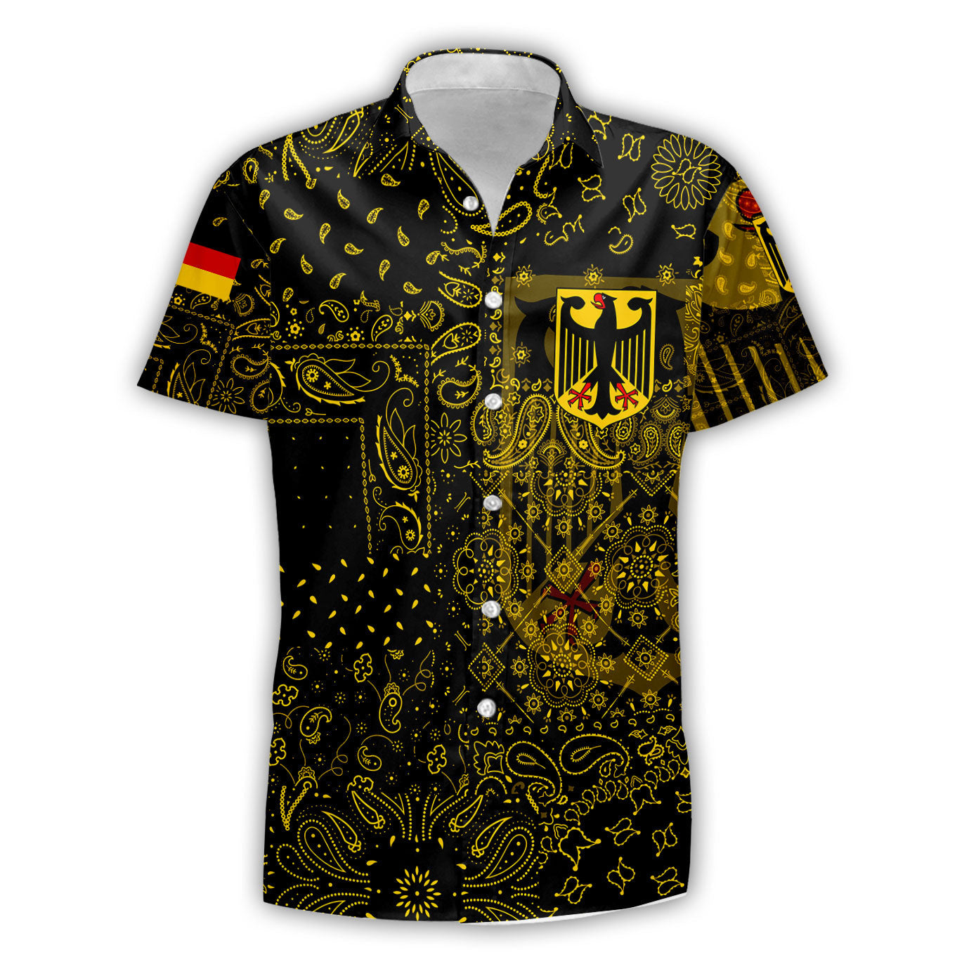 Germany Short Sleeve Shirt Paisley Flag And Skull Style 1