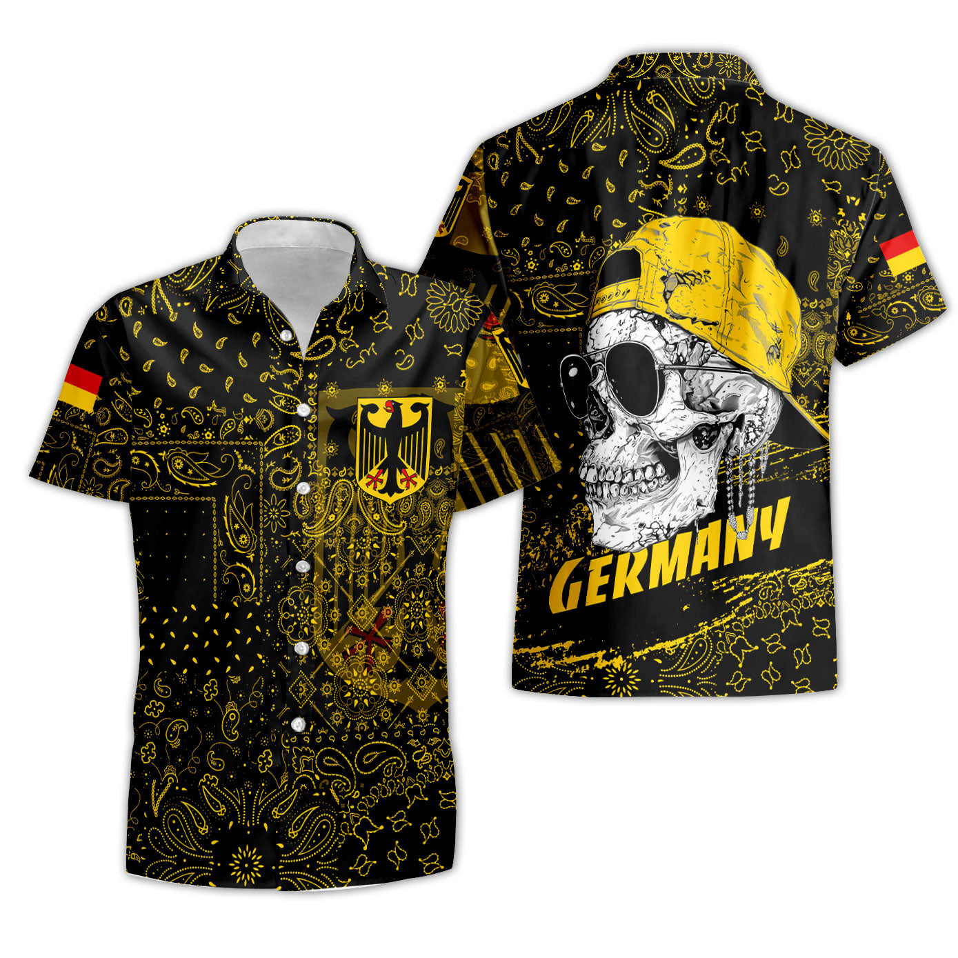 Germany Short Sleeve Shirt Paisley Flag And Skull Style 3