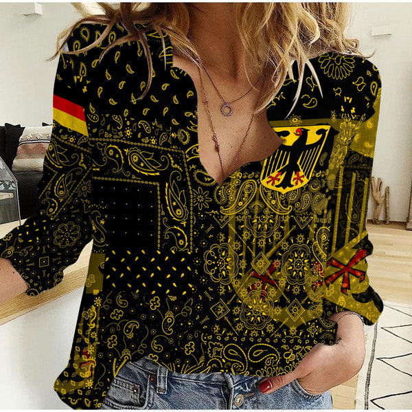 Germany Women Casual Shirt Paisley Flag And Skull Style 1