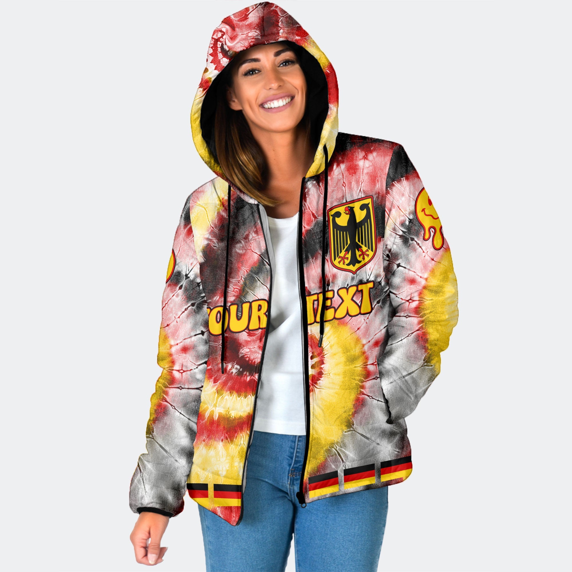 Germany Women Hooded Padded Jacket Custom Tie Dye Style 1