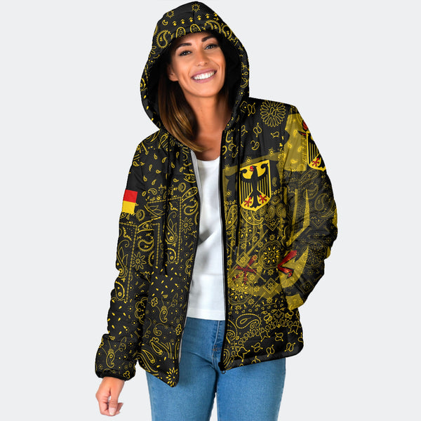 Germany Women Hooded Padded Jacket Paisley Flag And Skull Style 1