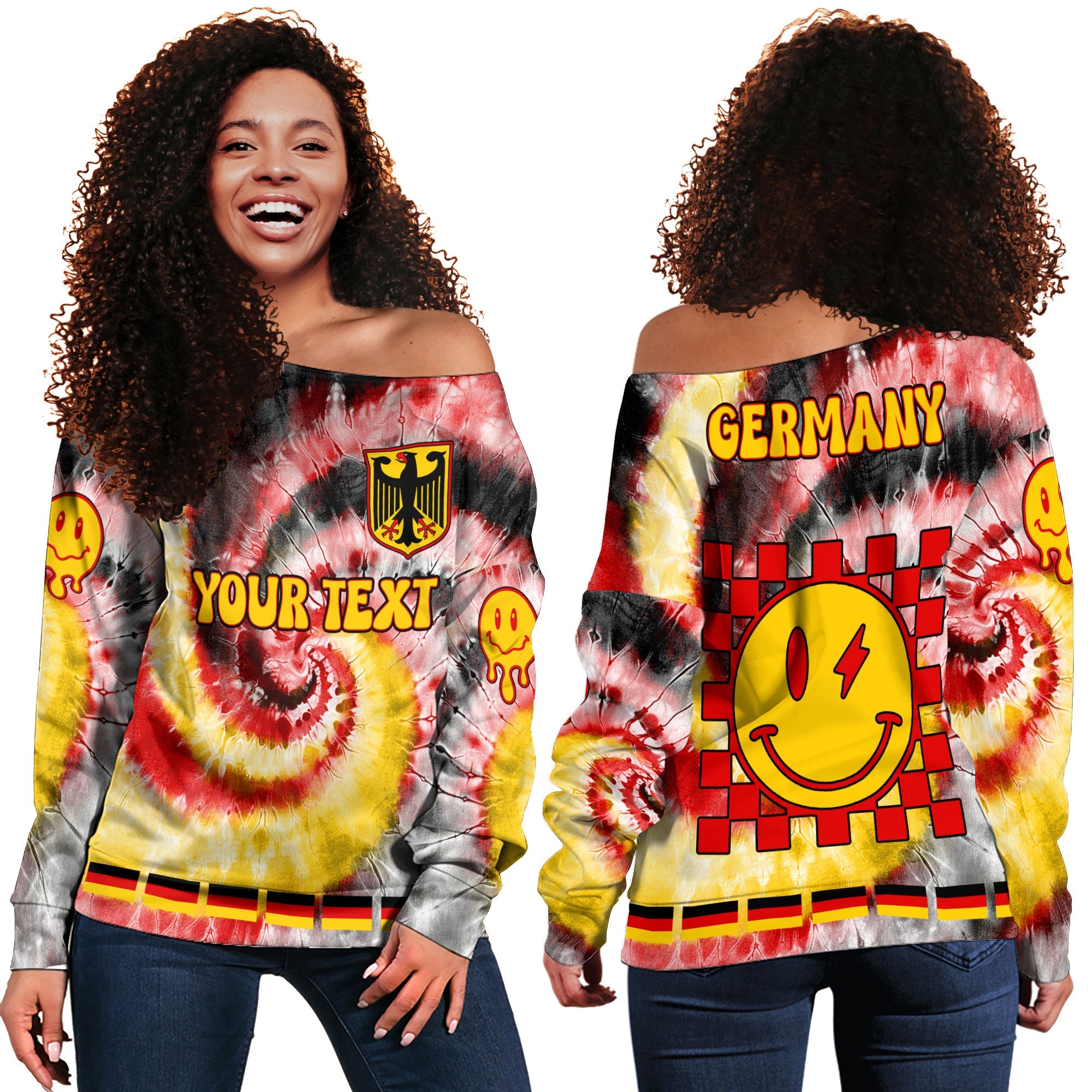 Germany Women Off Shoulder Sweatshirt Custom Tie Dye Style 2