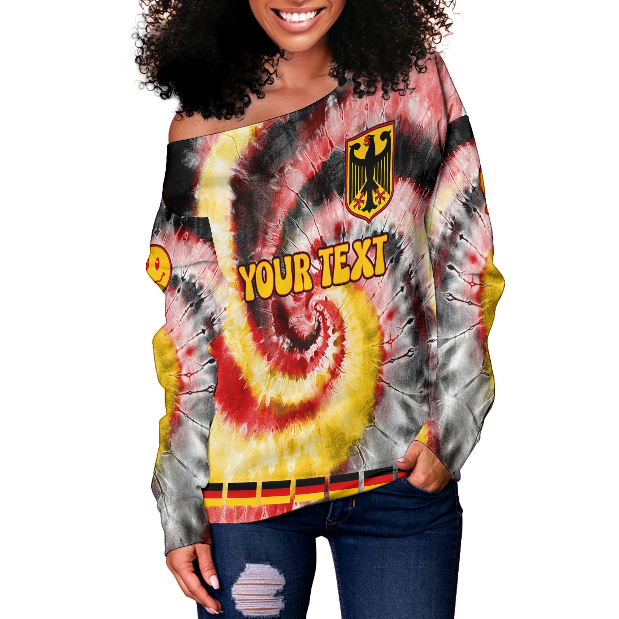 Germany Women Off Shoulder Sweatshirt Custom Tie Dye Style 3