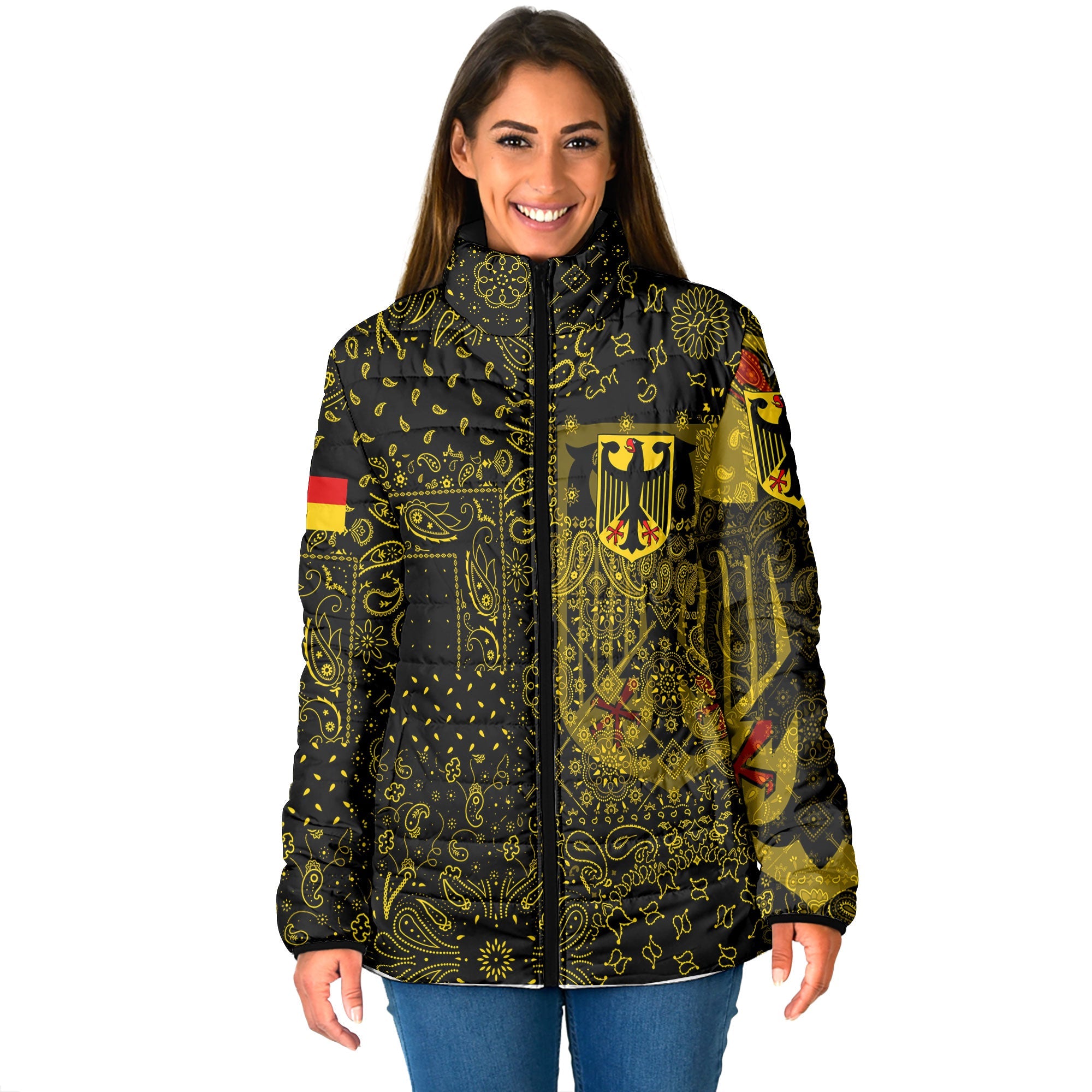 Germany Women Padded Jacket Paisley Flag And Skull Style 1