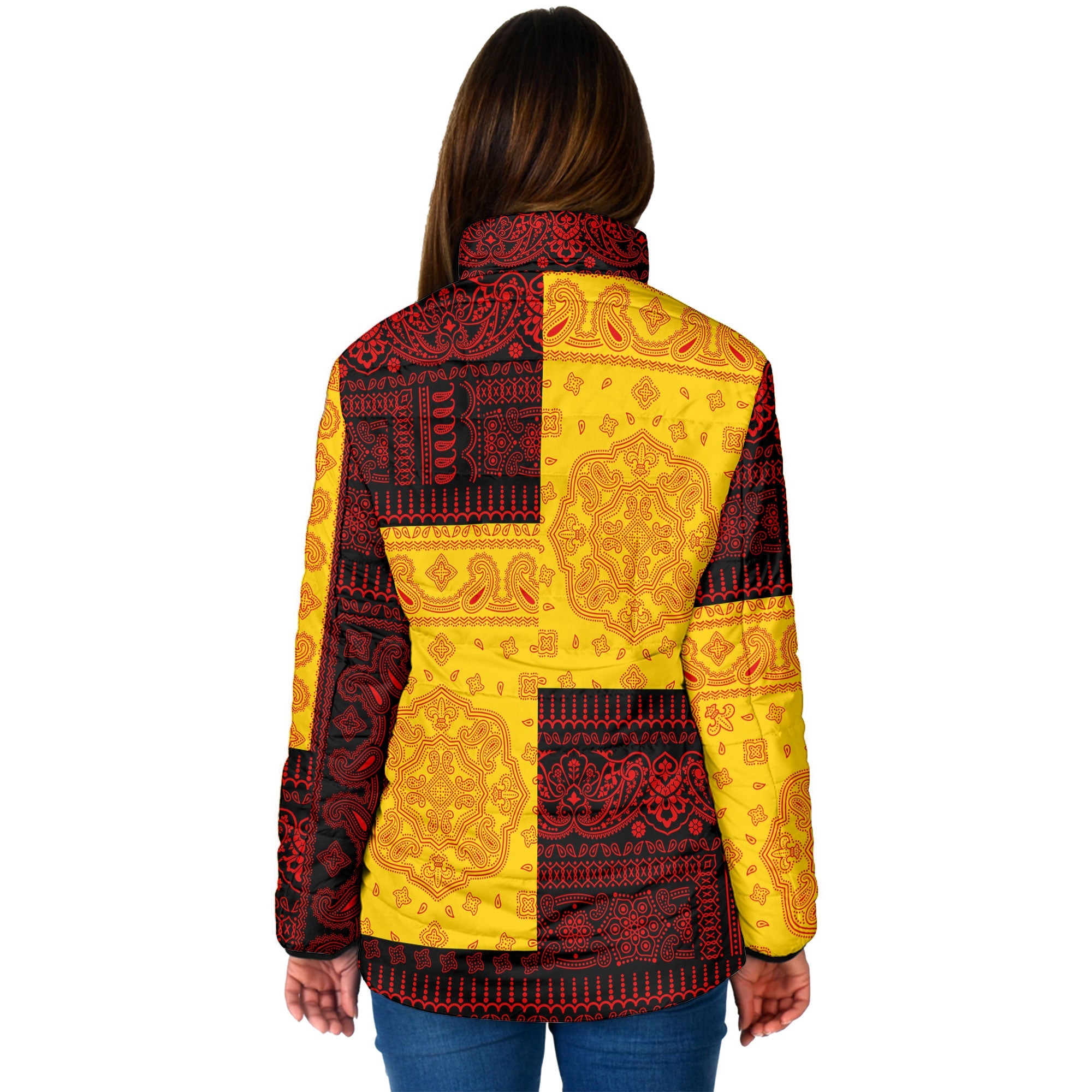 Germany Women Padded Jacket Flag And Paisley Basic Style 2