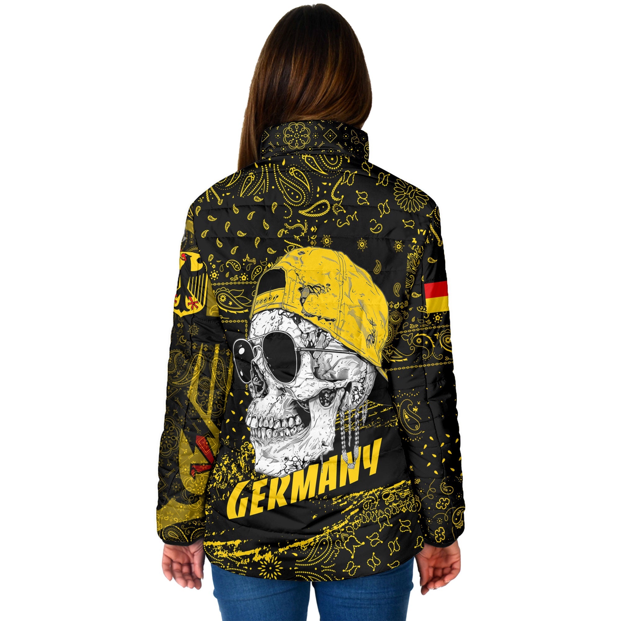 Germany Women Padded Jacket Paisley Flag And Skull Style 2