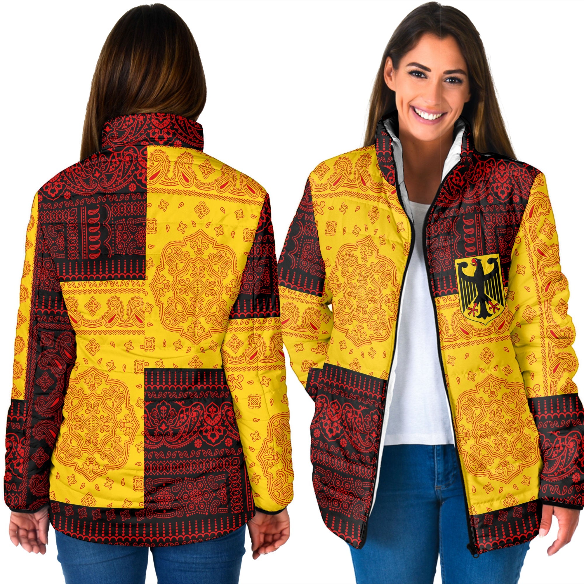 Germany Women Padded Jacket Flag And Paisley Basic Style 3