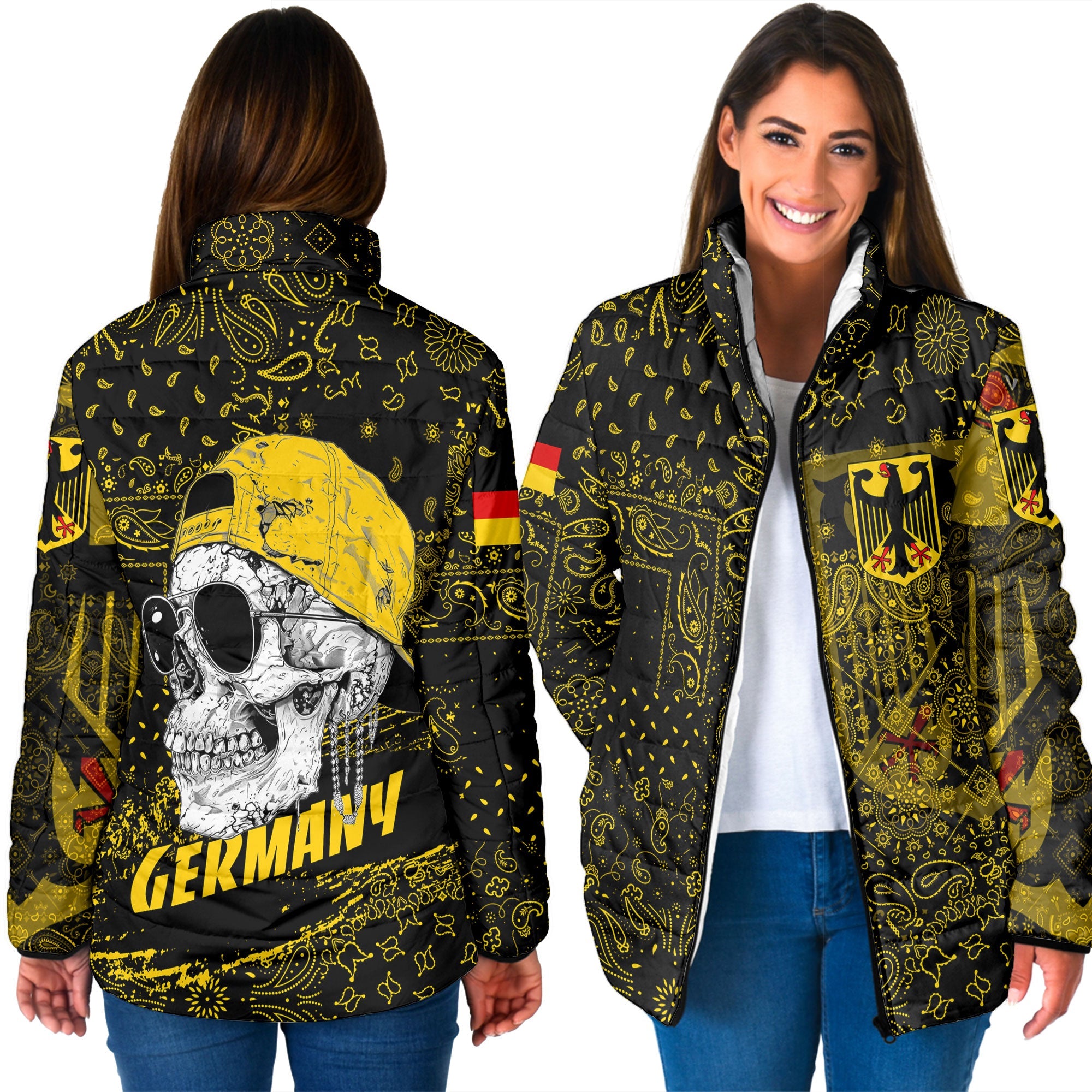 Germany Women Padded Jacket Paisley Flag And Skull Style 3