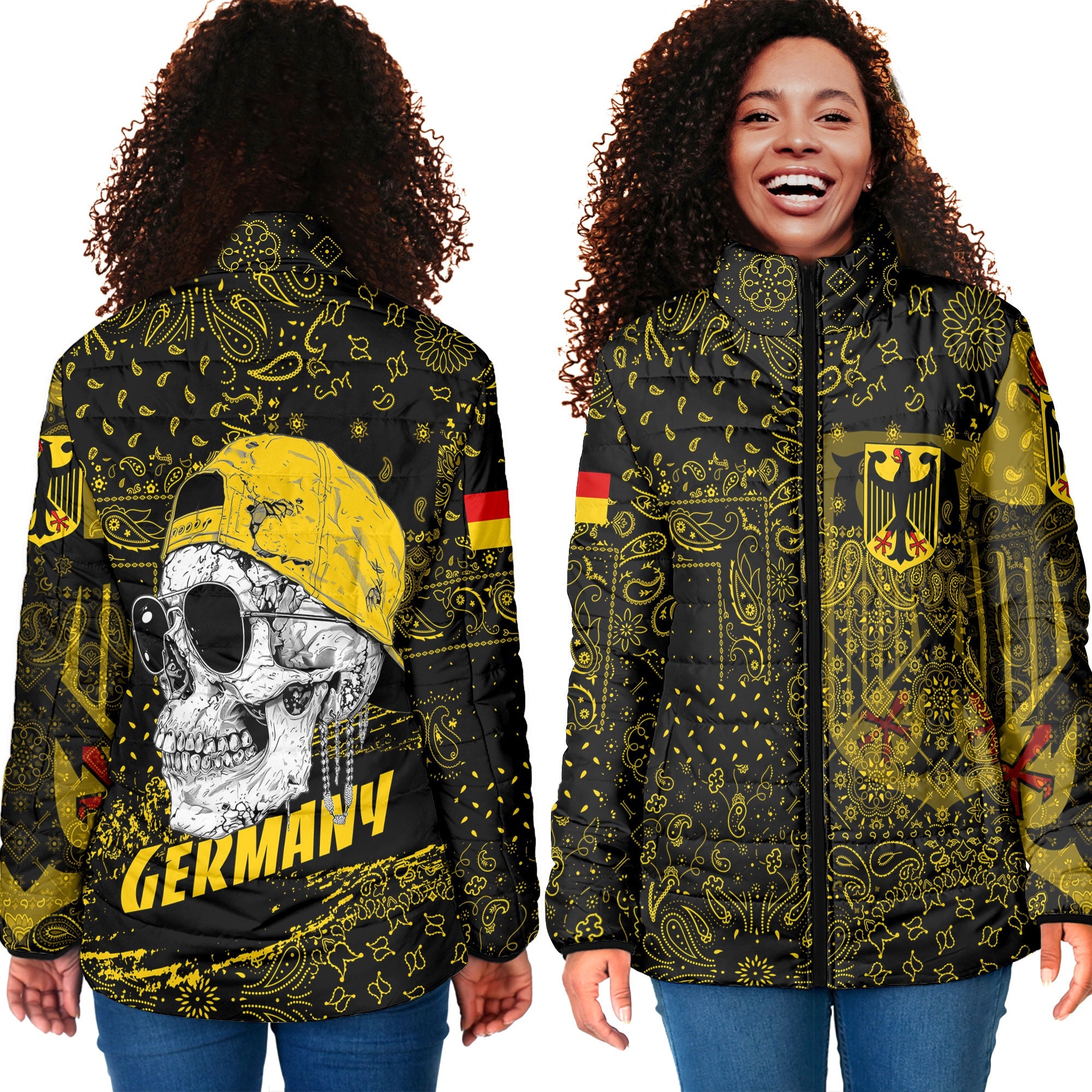 Germany Women Padded Jacket Paisley Flag And Skull Style 4