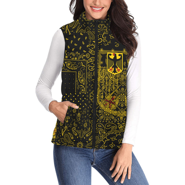 Germany Women Padded Jacket Vest Paisley Flag And Skull Style 1