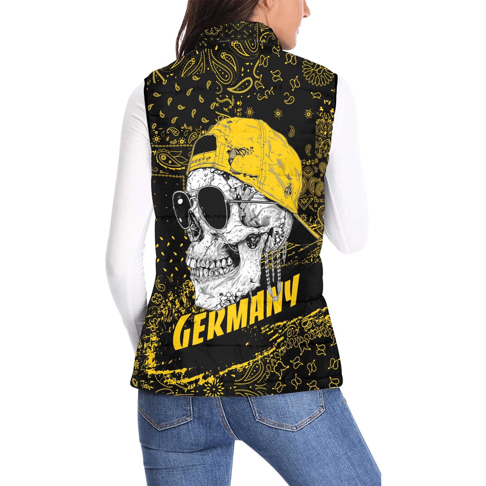 Germany Women Padded Jacket Vest Paisley Flag And Skull Style 2