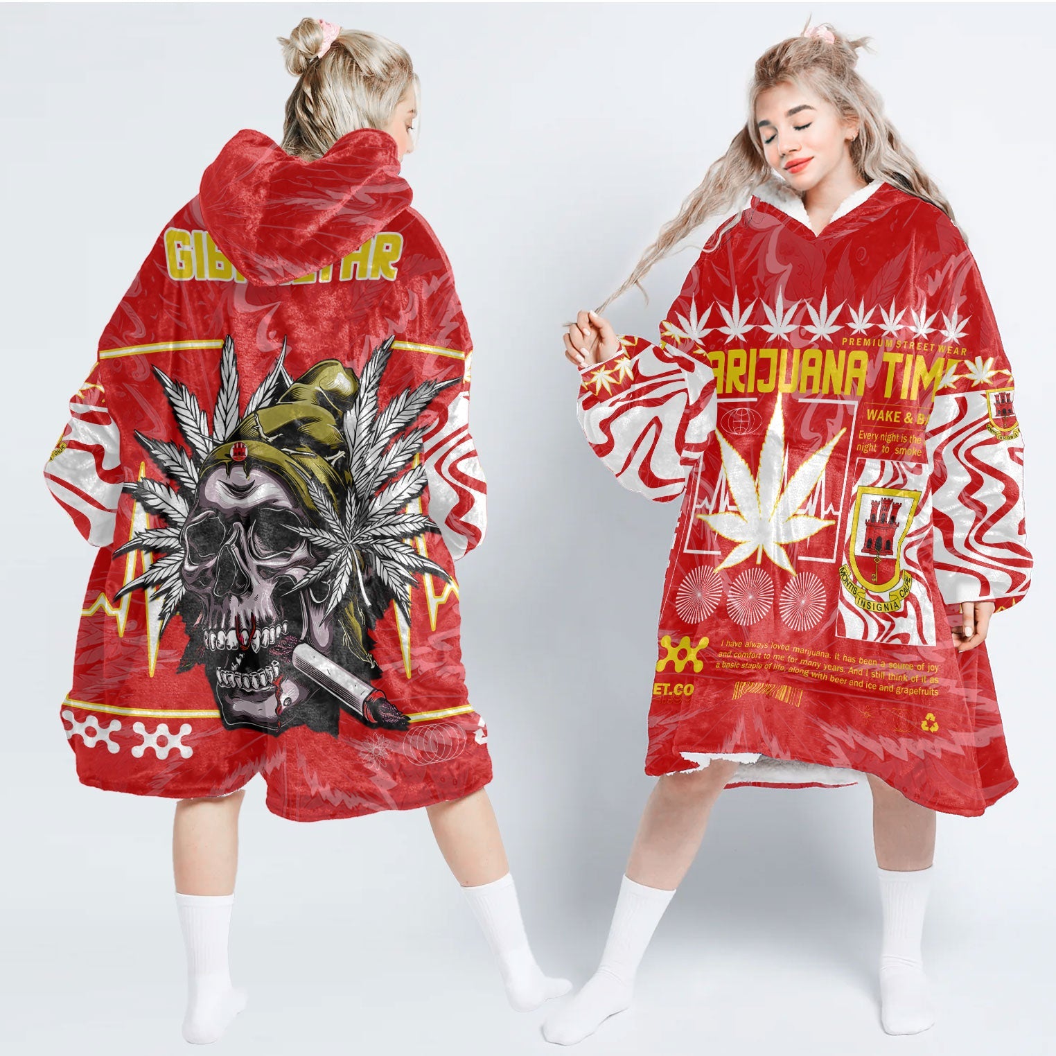 Gibraltar Snug Hoodie Flag & Coat Of Arms Marijuanas Style