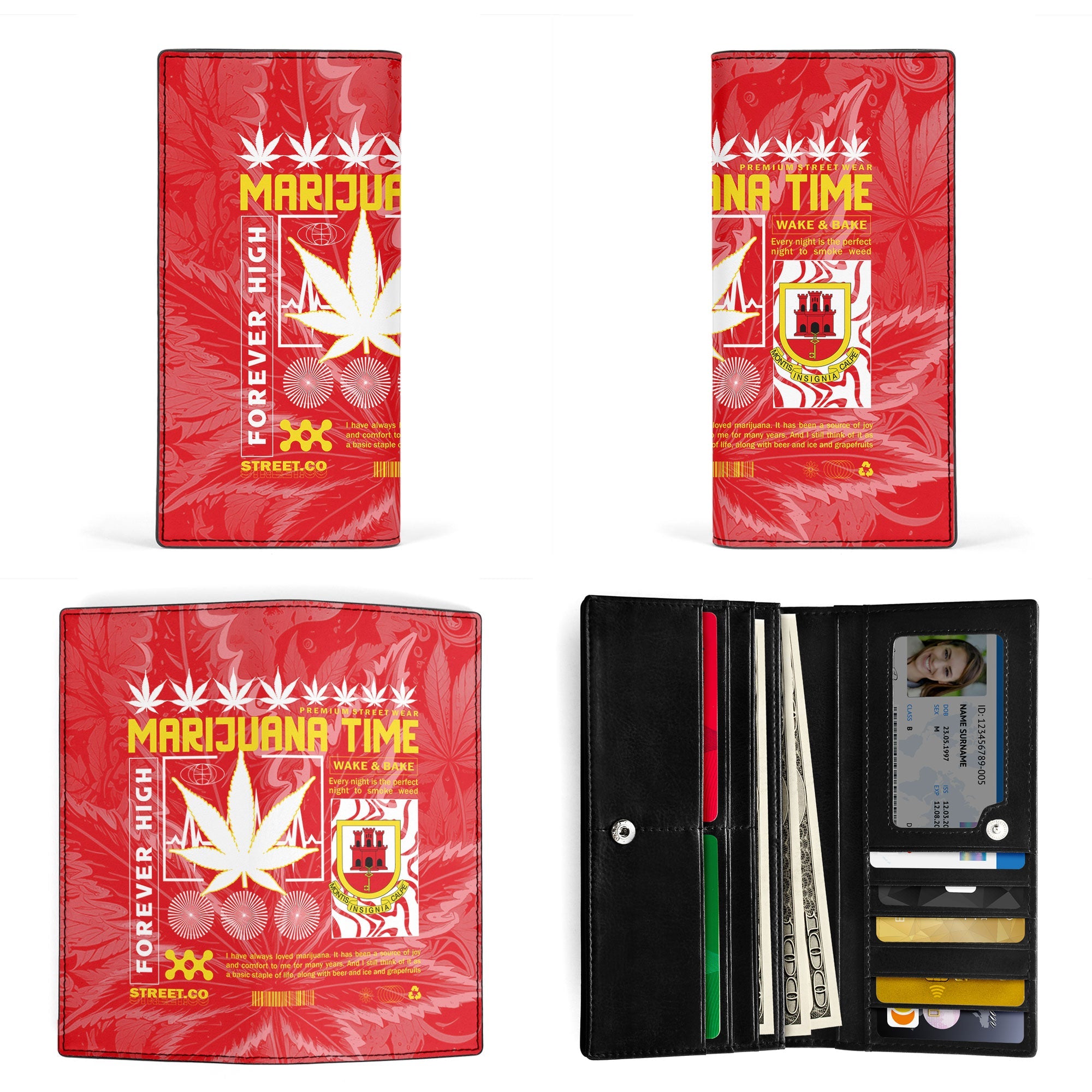 Gibraltar Leather Wallet Flag & Coat Of Arms Marijuanas Style