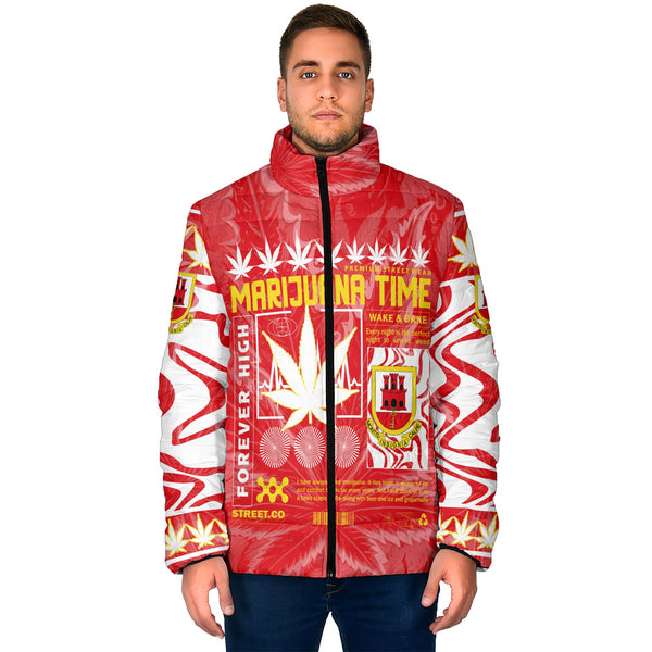 Gibraltar Men Padded Jacket Flag & Coat Of Arms Marijuanas Style