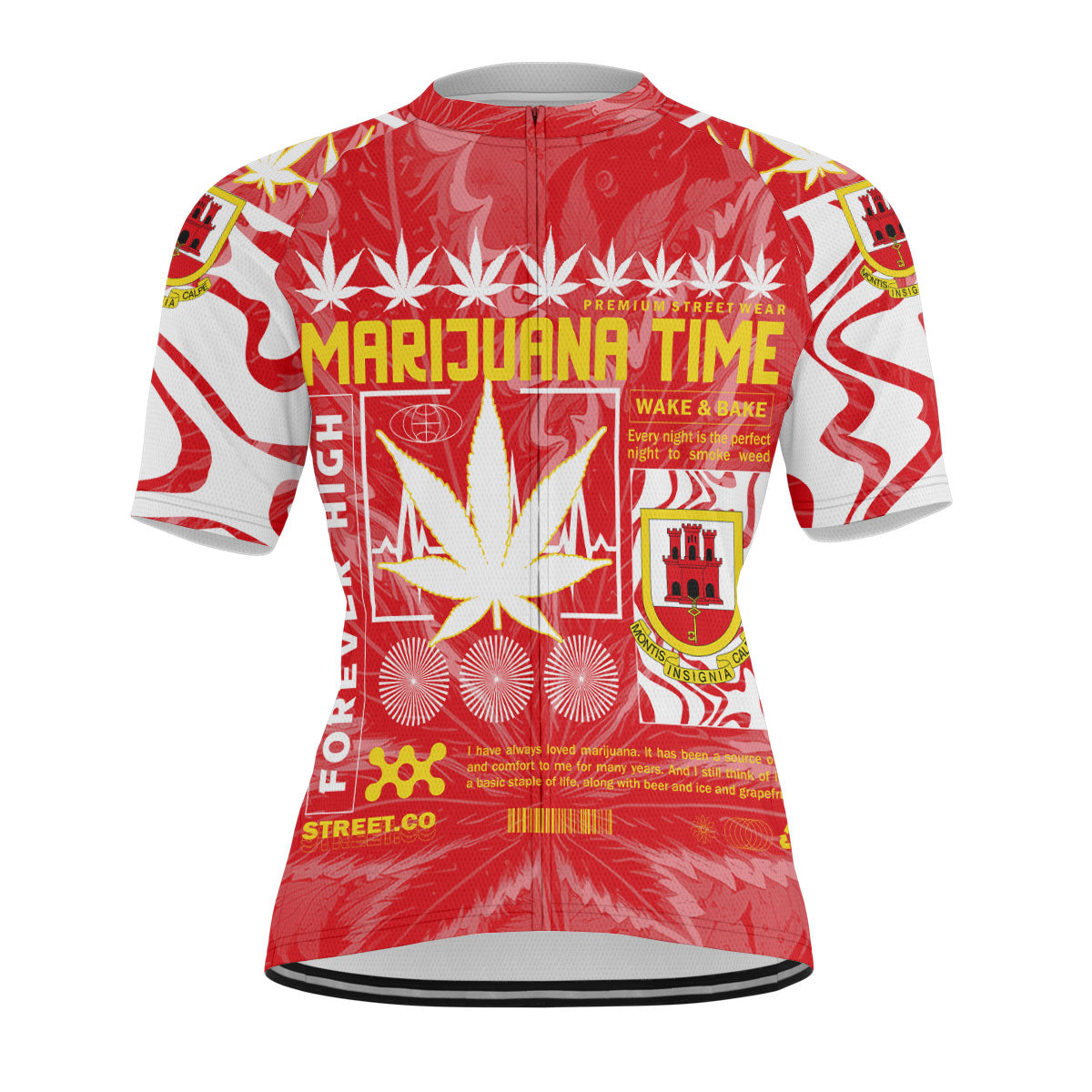 Gibraltar Men's Cycling Jersey Flag & Coat Of Arms Marijuanas Style