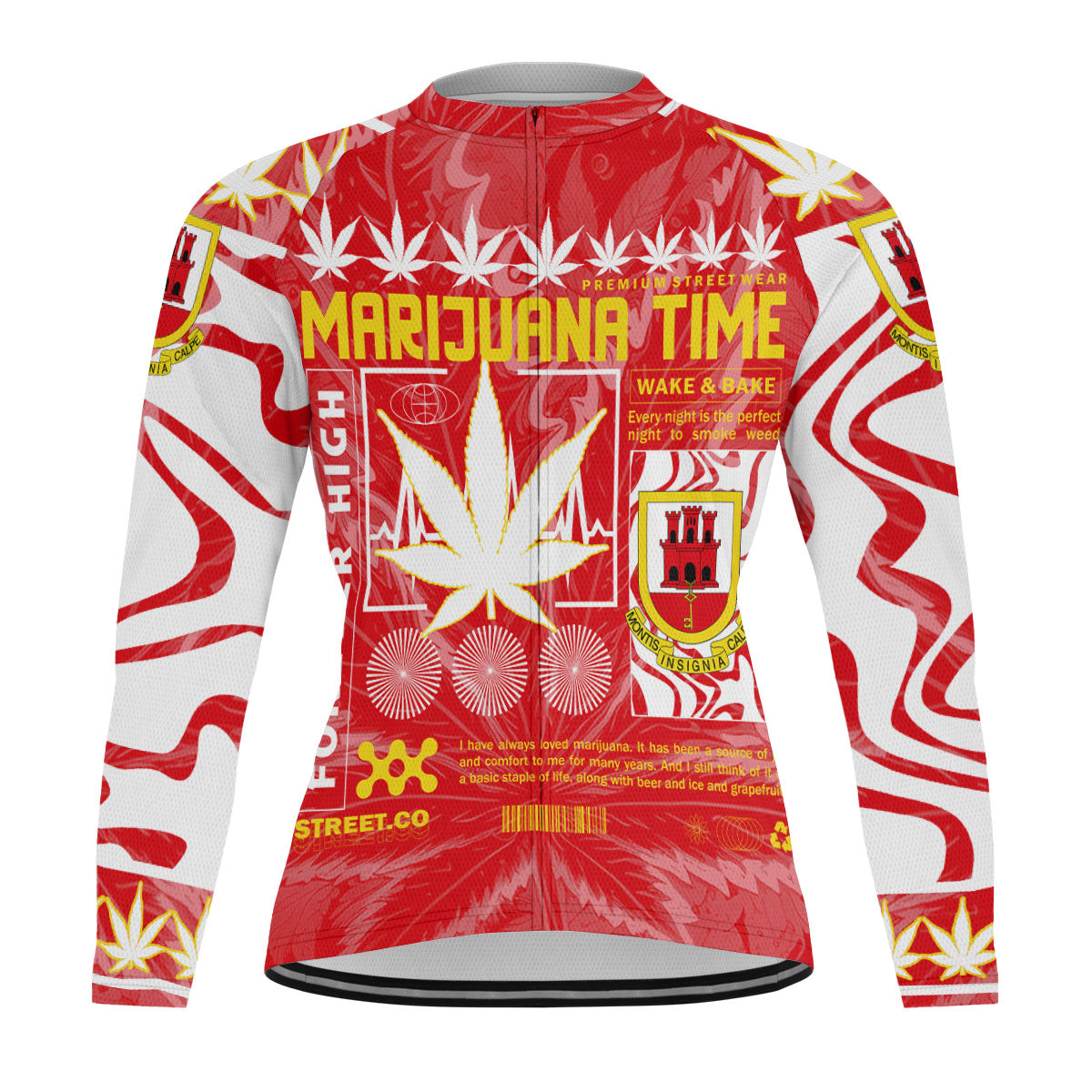 Gibraltar Men's Cycling Jersey Long Sleeve Flag & Coat Of Arms Marijuanas Style