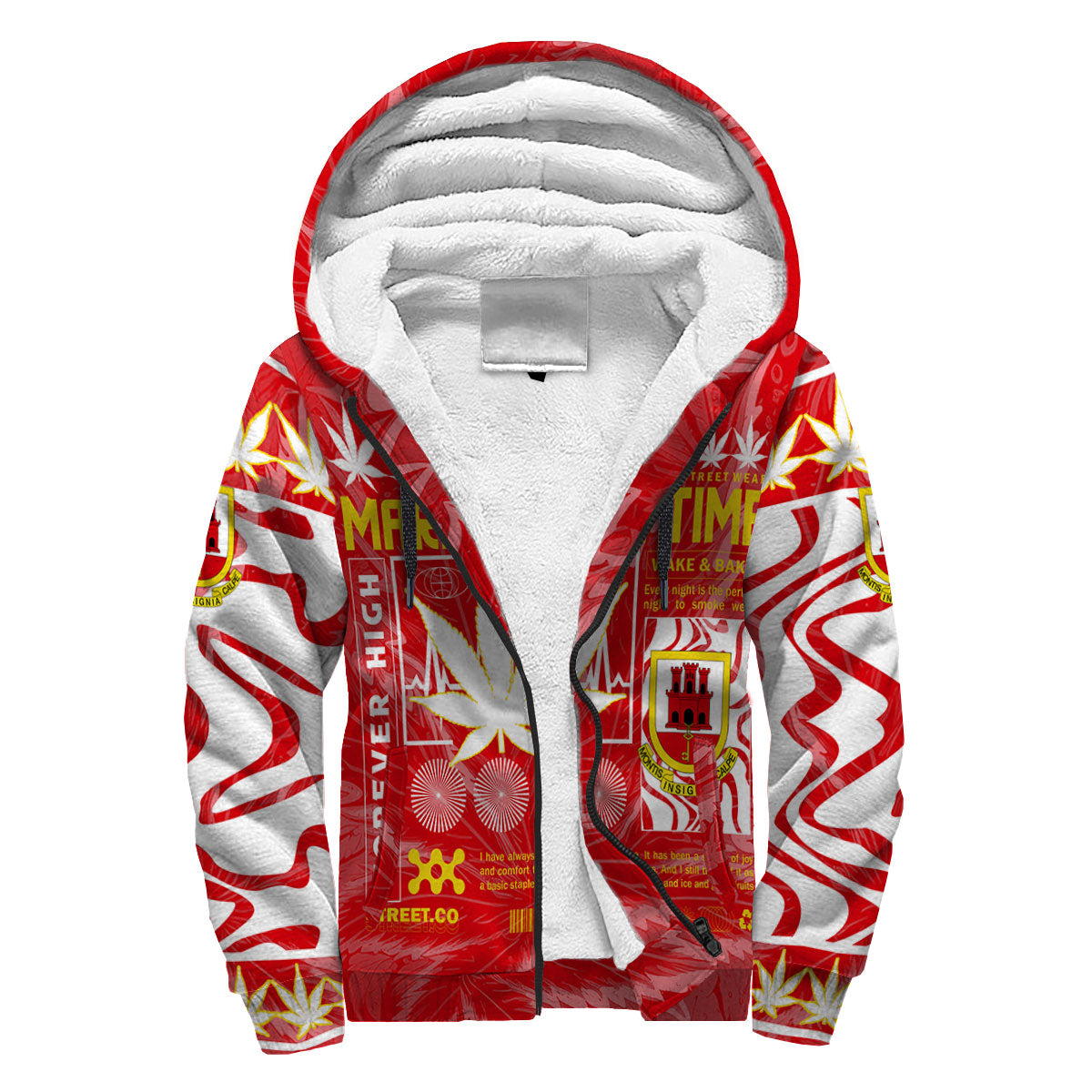 Gibraltar Sherpa Hoodie Flag & Coat Of Arms Marijuanas Style