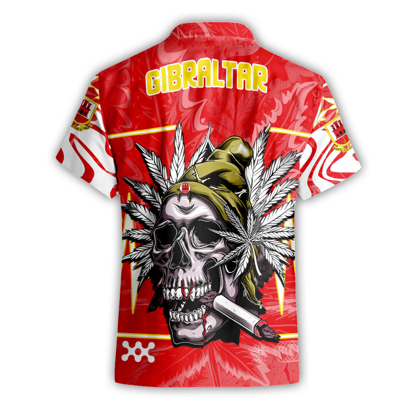 Gibraltar Short Sleeve Shirt Flag & Coat Of Arms Marijuanas Style