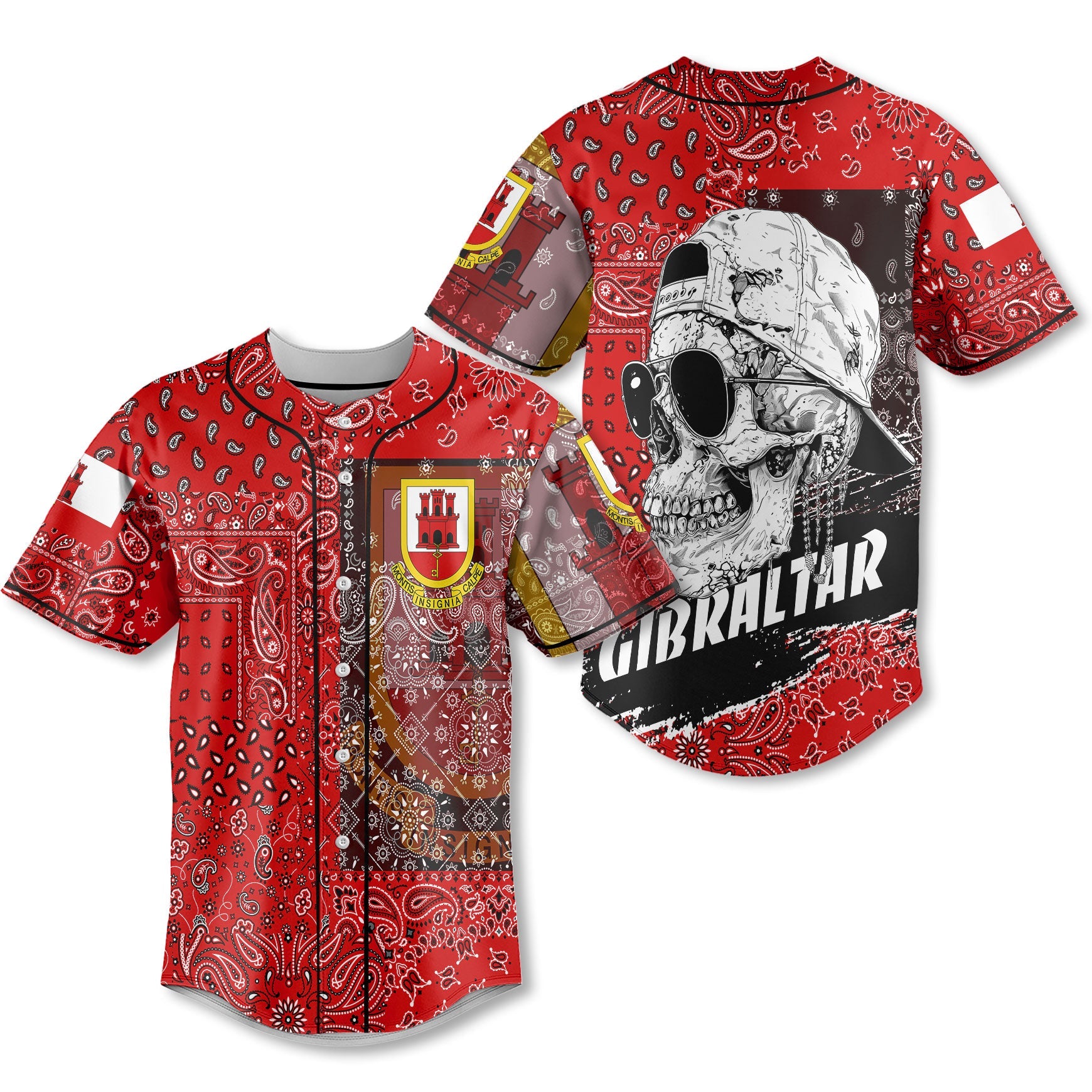 Gibraltar Baseball Jersey Paisley Flag And Skull Style 1