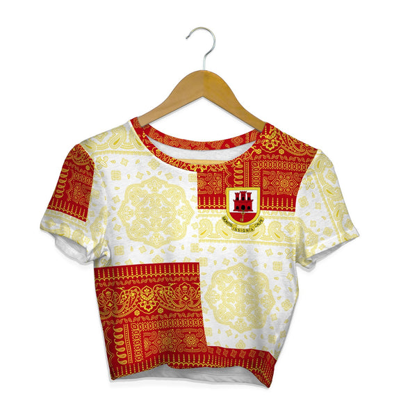 Gibraltar Croptop T Shirt Flag And Paisley Basic Style 1