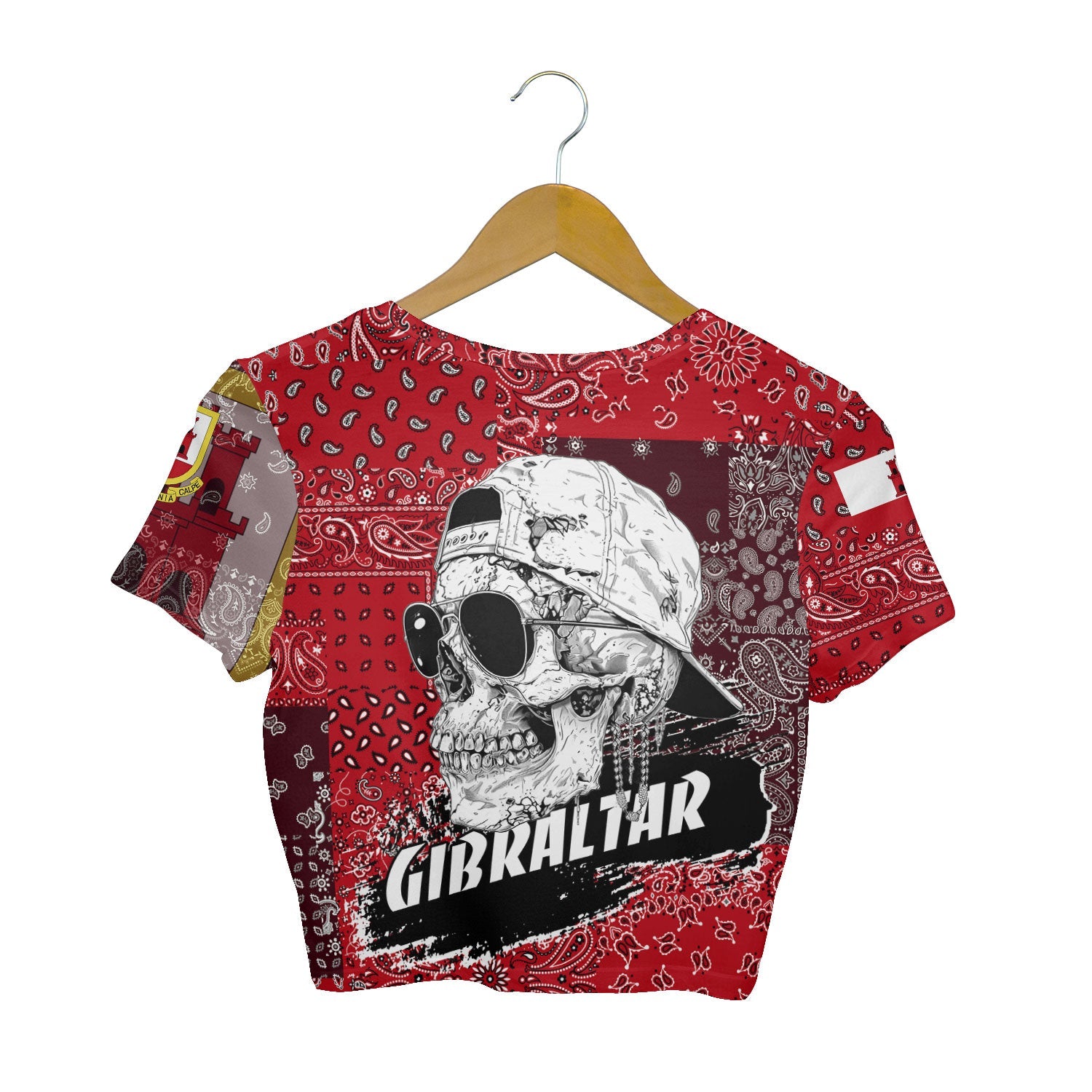 Gibraltar Croptop T Shirt Paisley Flag And Skull Style 2