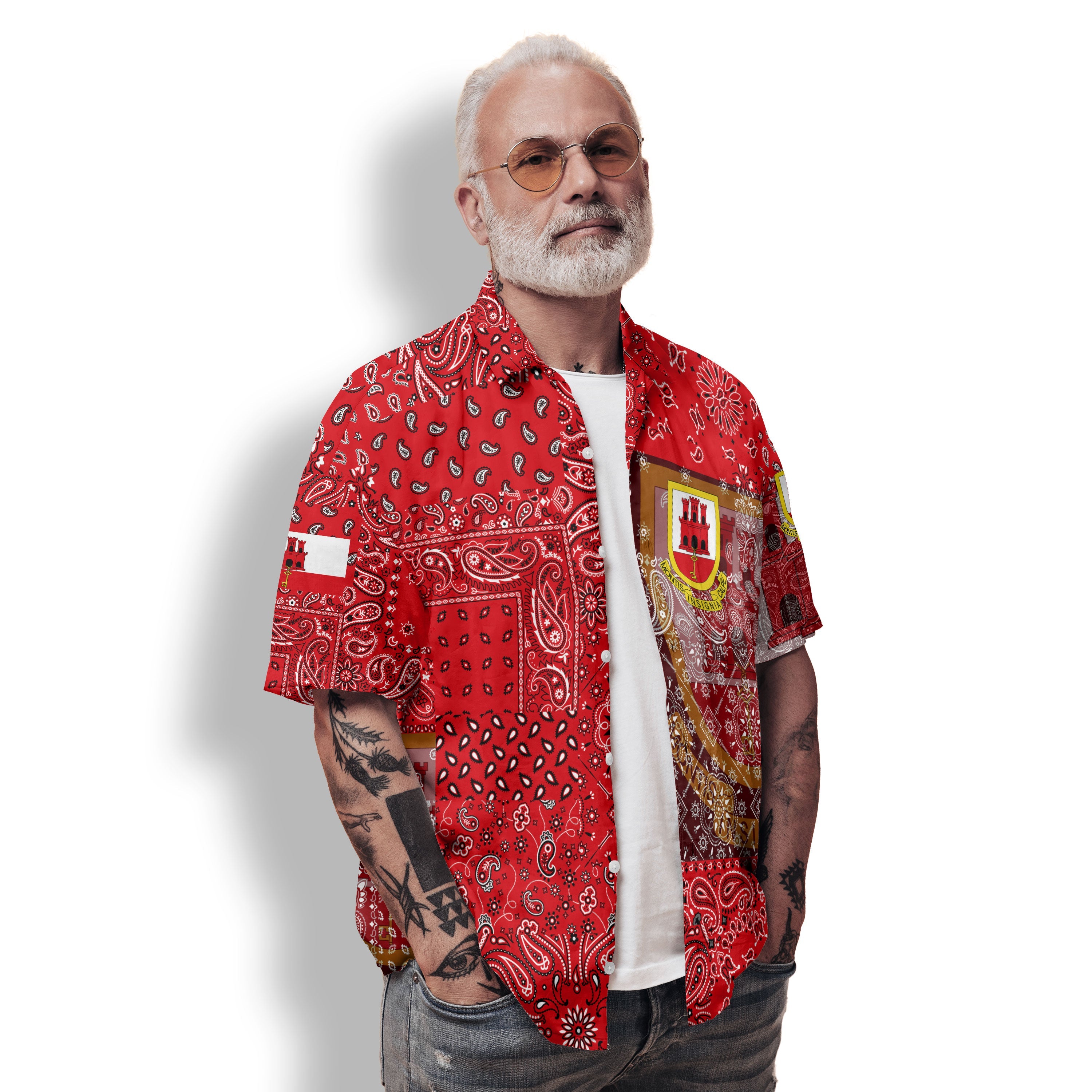 Gibraltar Hawaiian Shirt Paisley Flag And Skull Style 2