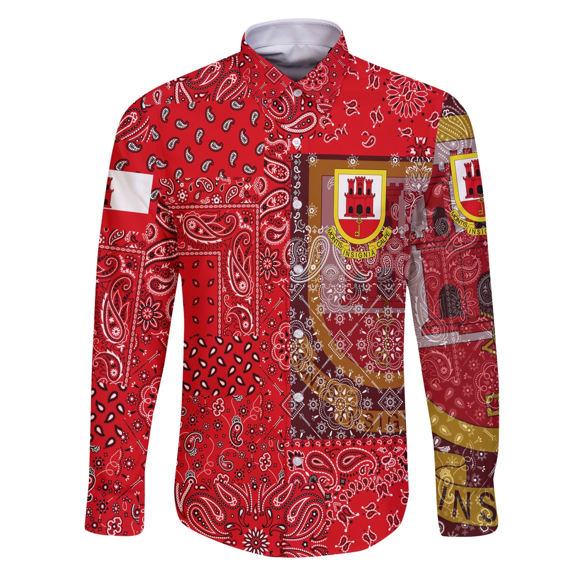 Gibraltar Long Sleeve Button Shirt Paisley Flag And Skull Style 1