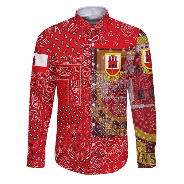 Gibraltar Long Sleeve Button Shirt Paisley Flag And Skull Style 1