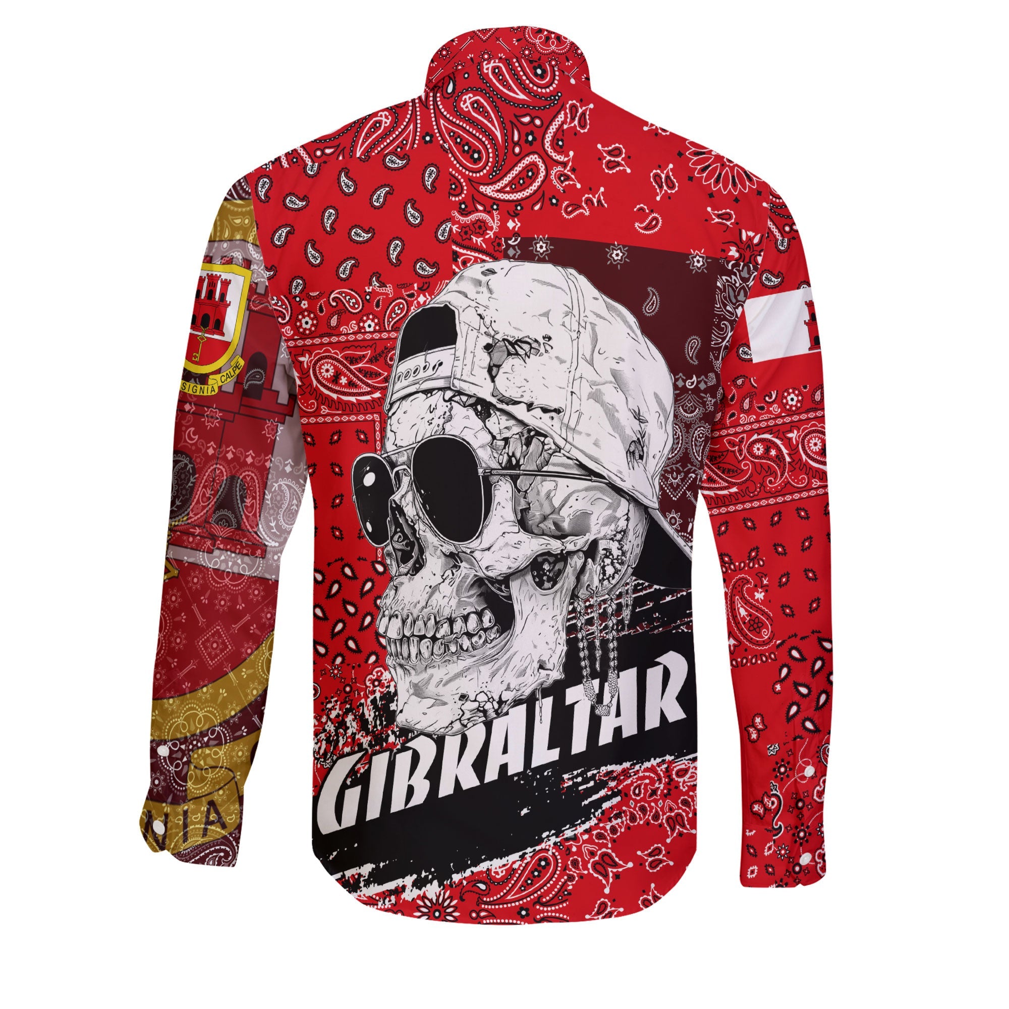 Gibraltar Long Sleeve Button Shirt Paisley Flag And Skull Style 2