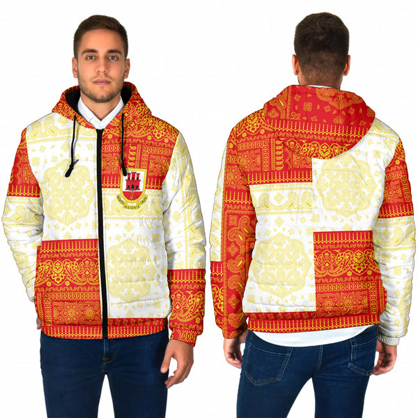 Gibraltar Men Hooded Padded Jacket Flag And Paisley Basic Style 1