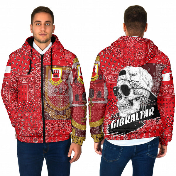 Gibraltar Men Hooded Padded Jacket Paisley Flag And Skull Style 1