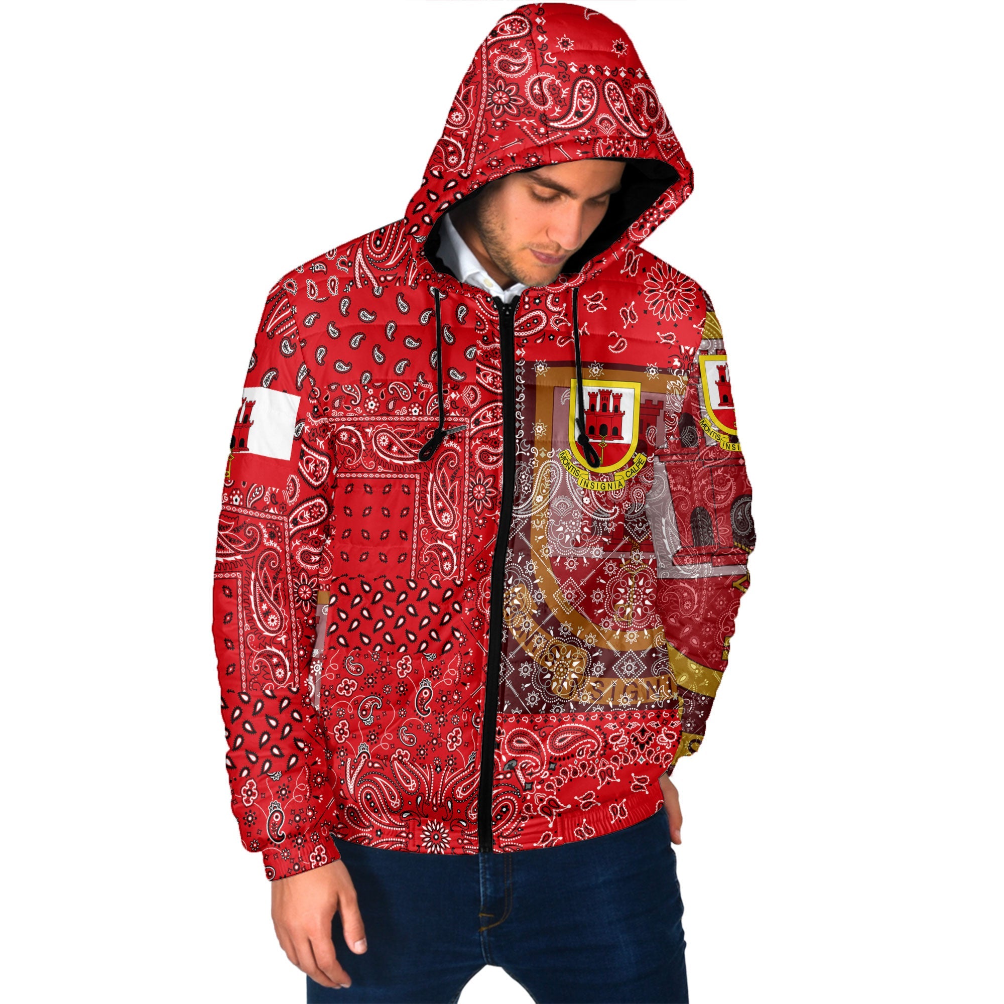 Gibraltar Men Hooded Padded Jacket Paisley Flag And Skull Style 2