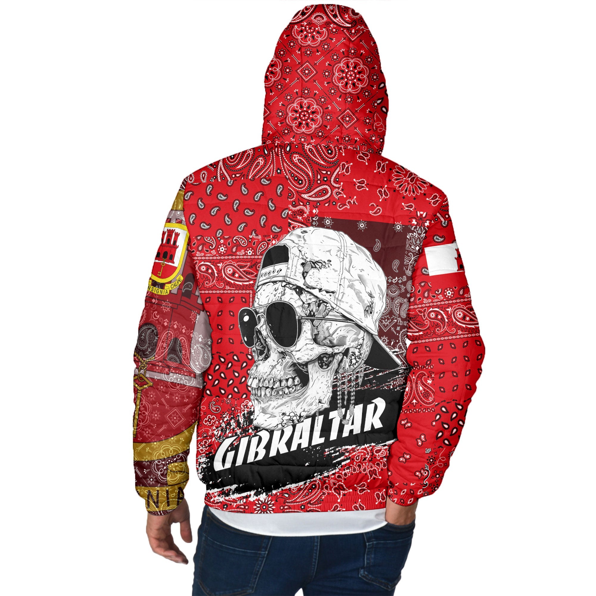 Gibraltar Men Hooded Padded Jacket Paisley Flag And Skull Style 3