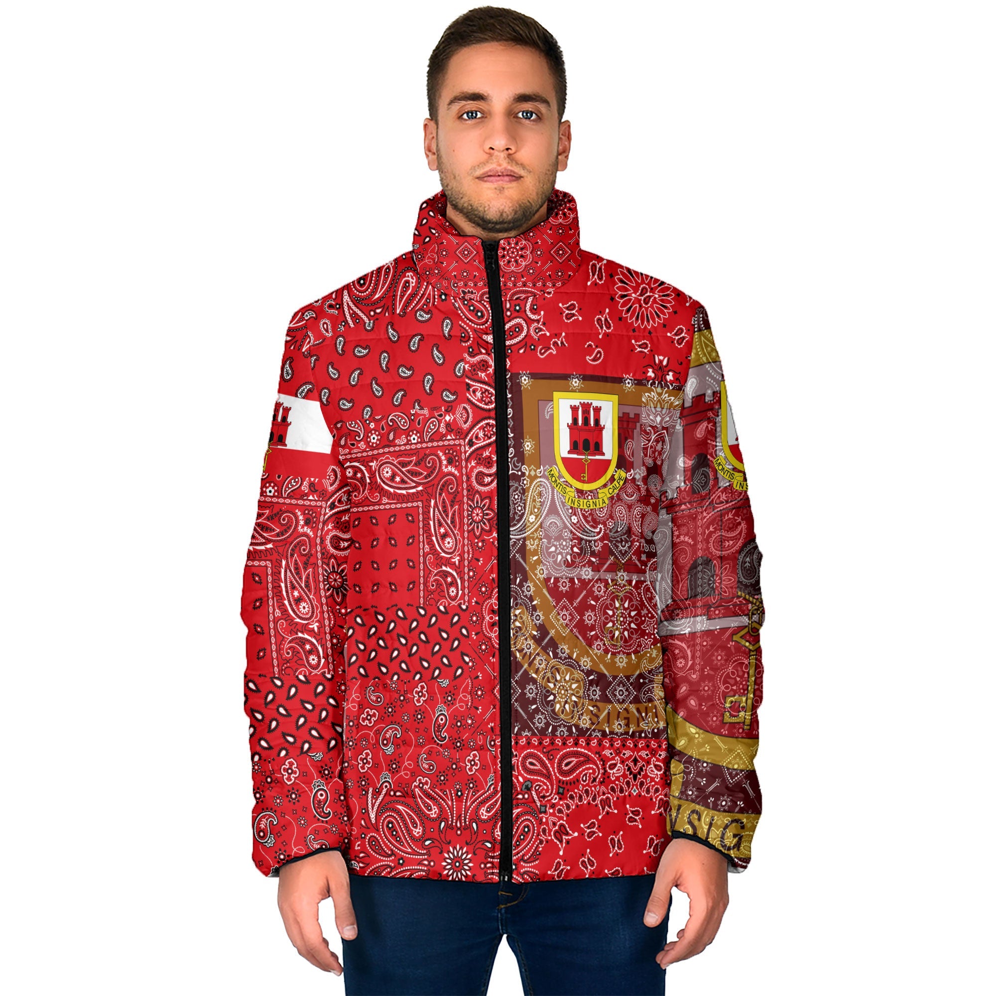 Gibraltar Men Padded Jacket Paisley Flag And Skull Style 1