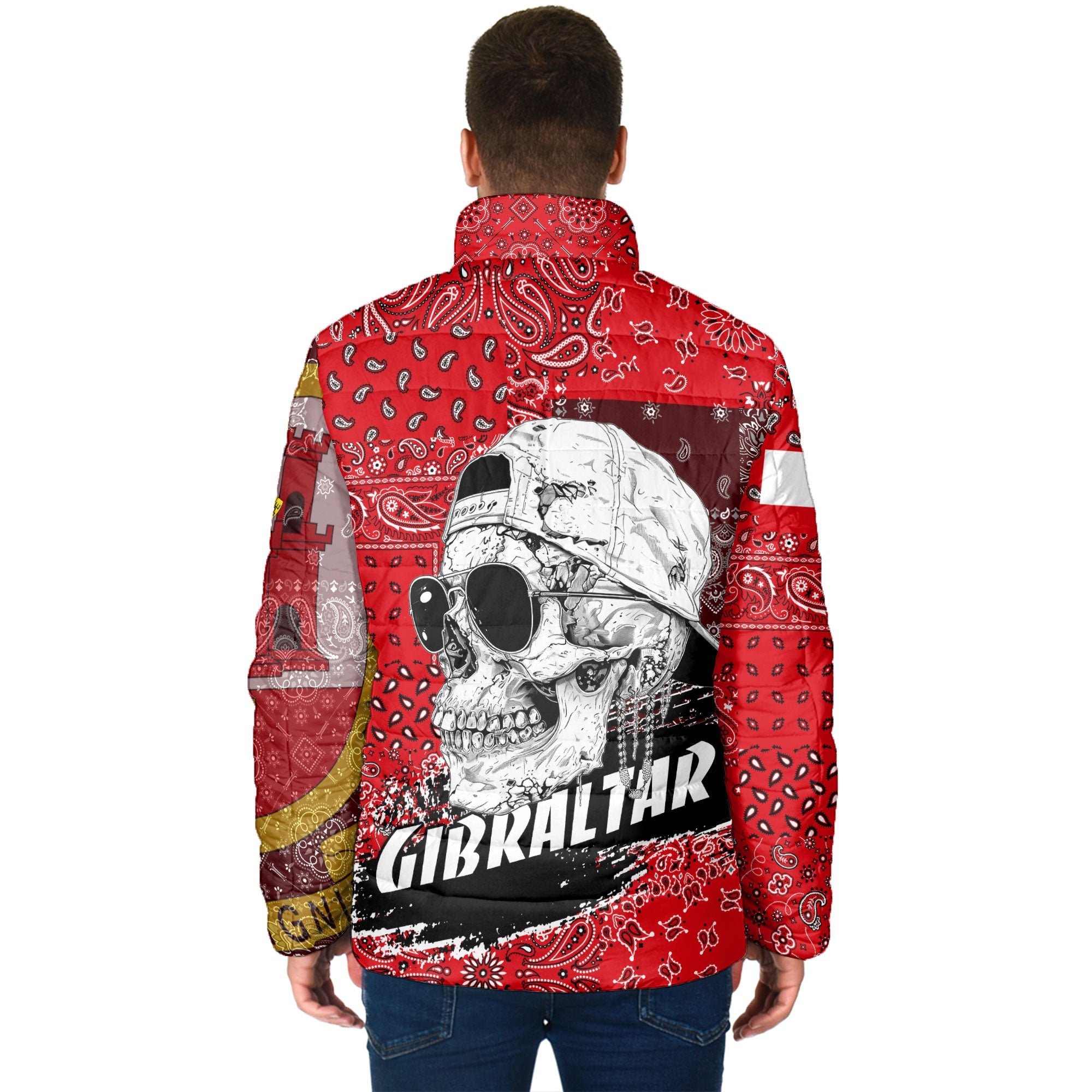 Gibraltar Men Padded Jacket Paisley Flag And Skull Style 2