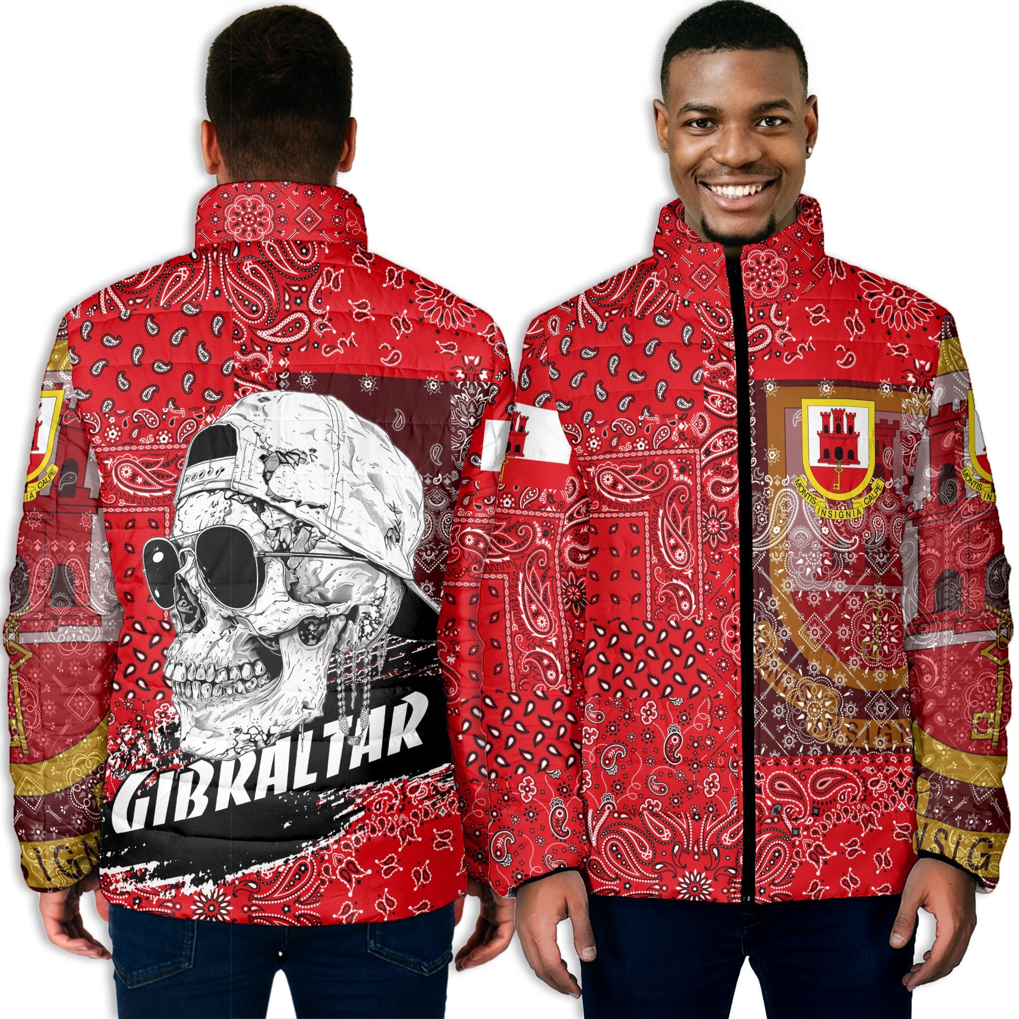 Gibraltar Men Padded Jacket Paisley Flag And Skull Style 3