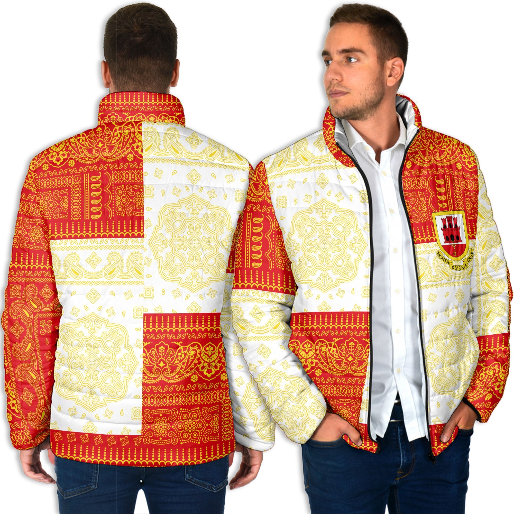 Gibraltar Men Padded Jacket Flag And Paisley Basic Style 4