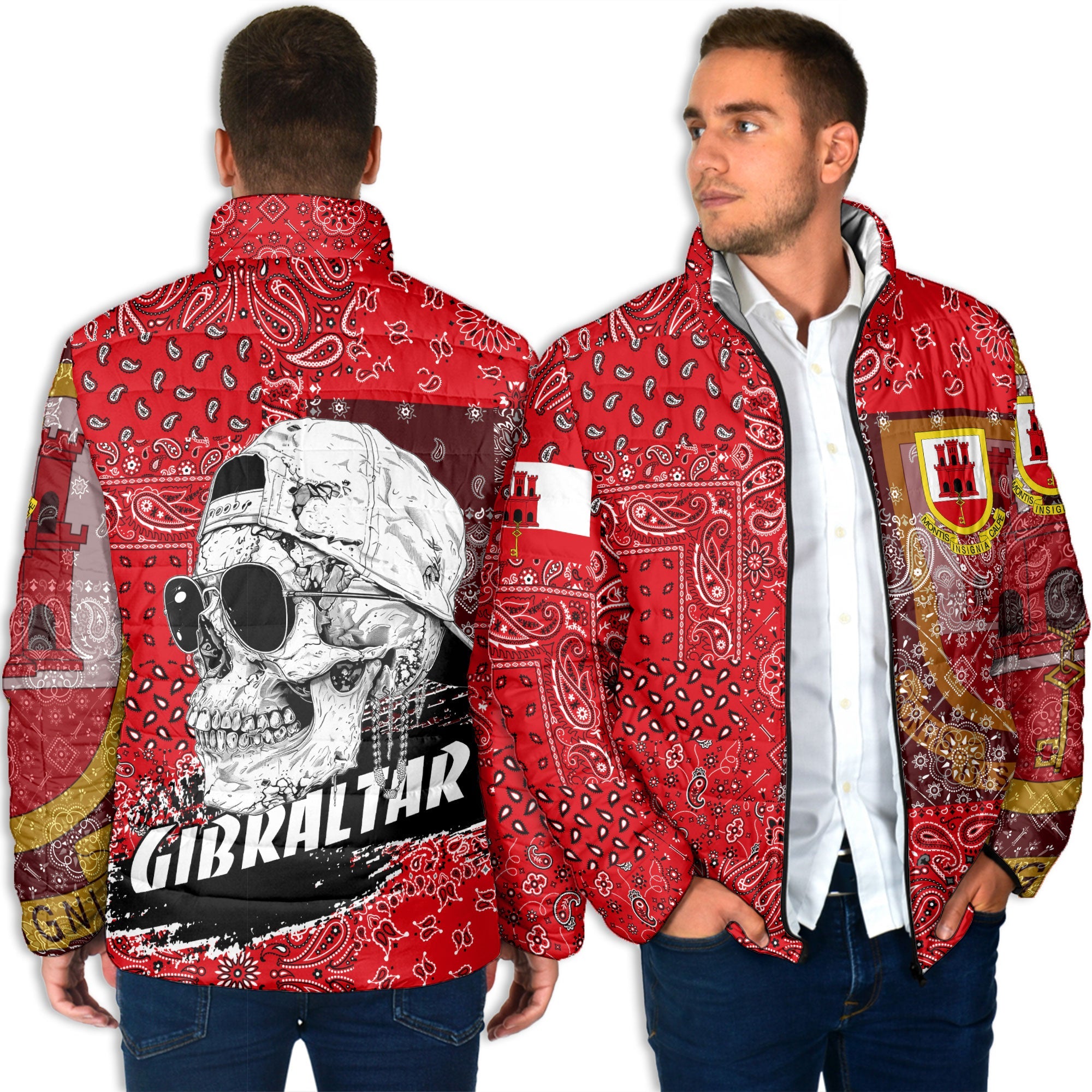 Gibraltar Men Padded Jacket Paisley Flag And Skull Style 4