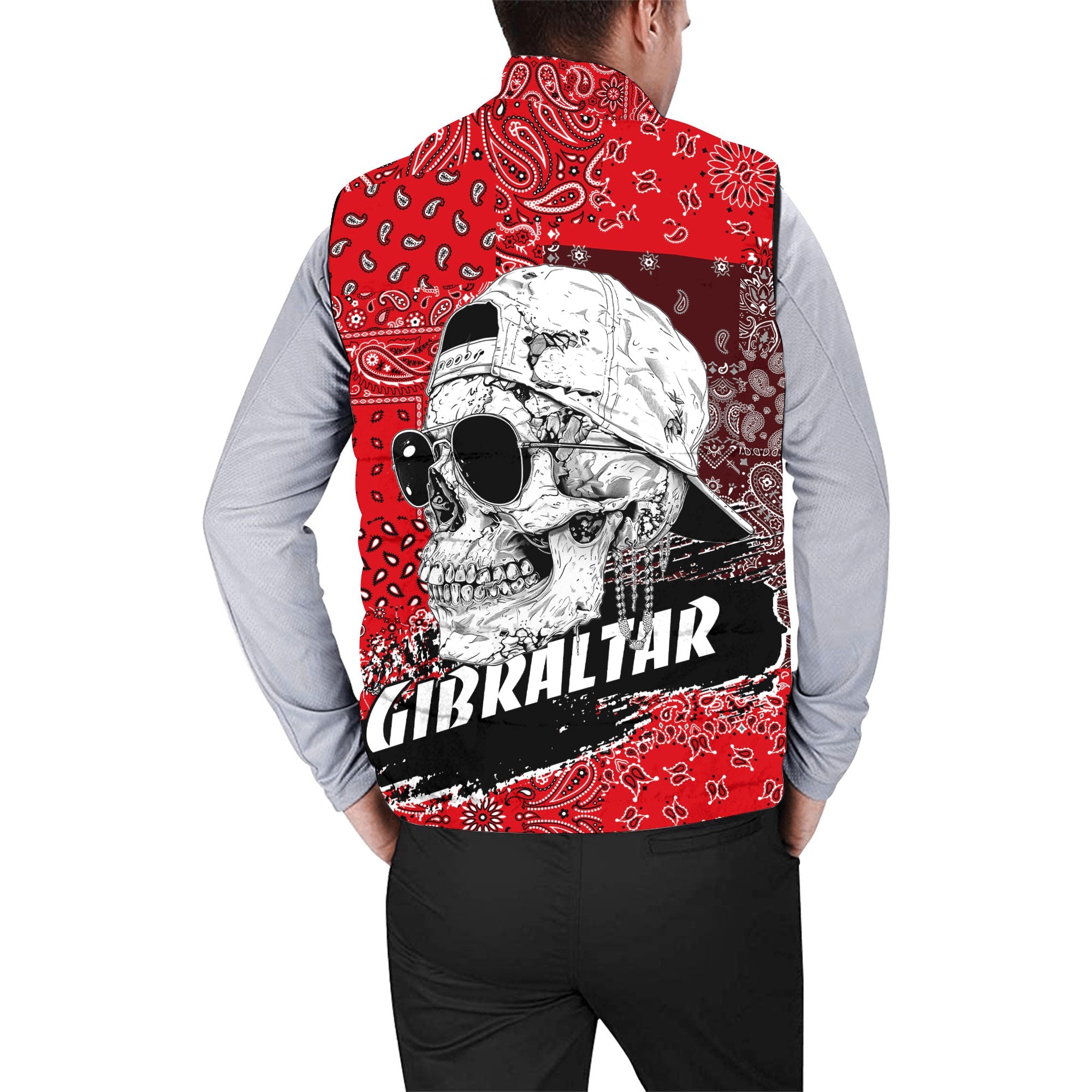 Gibraltar Men Padded Jacket Vest Paisley Flag And Skull Style 2