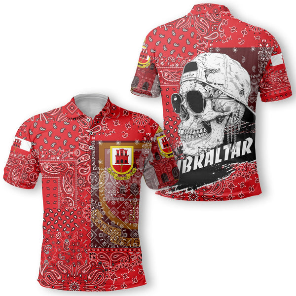 Gibraltar Polo Shirt Paisley Flag And Skull Style 1