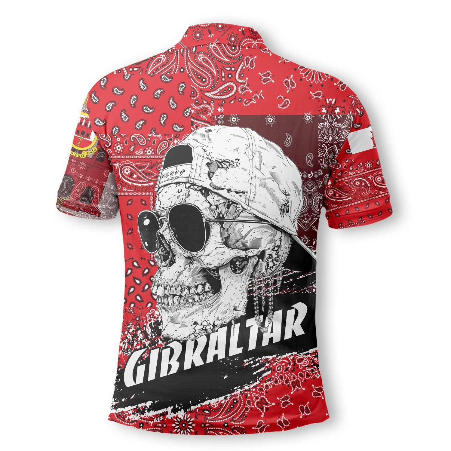 Gibraltar Polo Shirt Paisley Flag And Skull Style 3