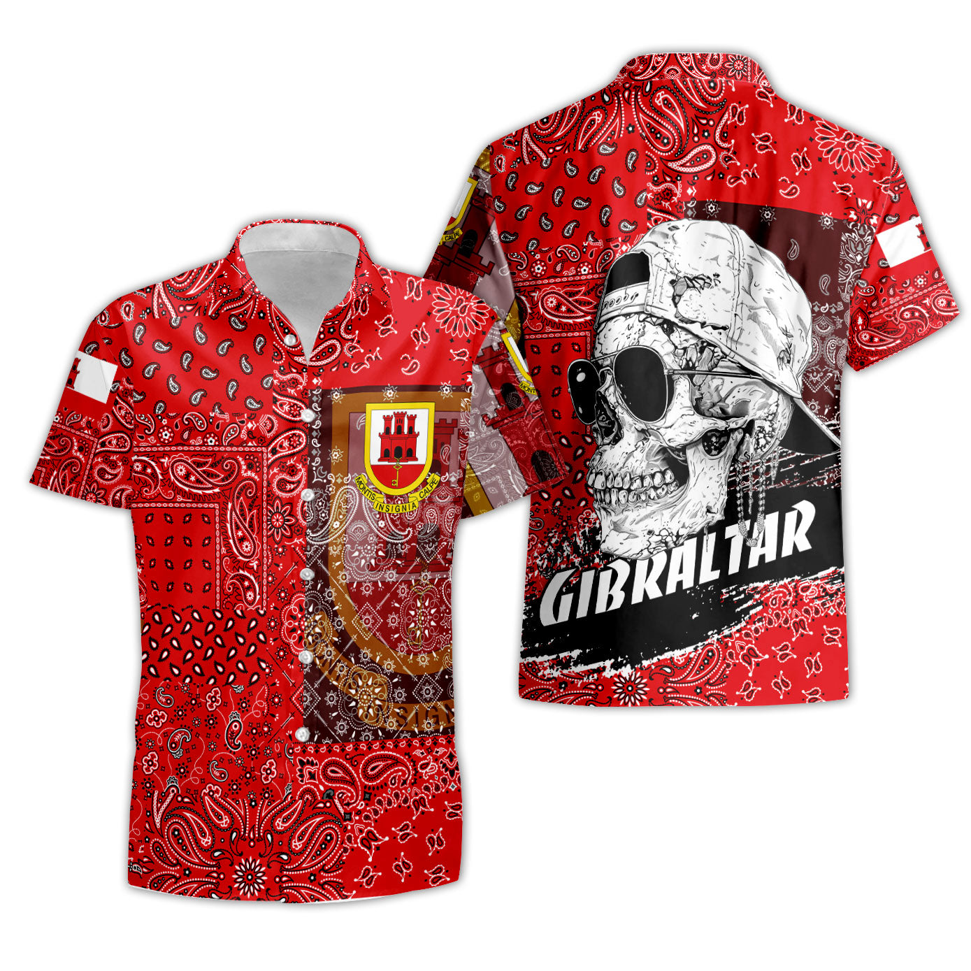 Gibraltar Short Sleeve Shirt Paisley Flag And Skull Style 3