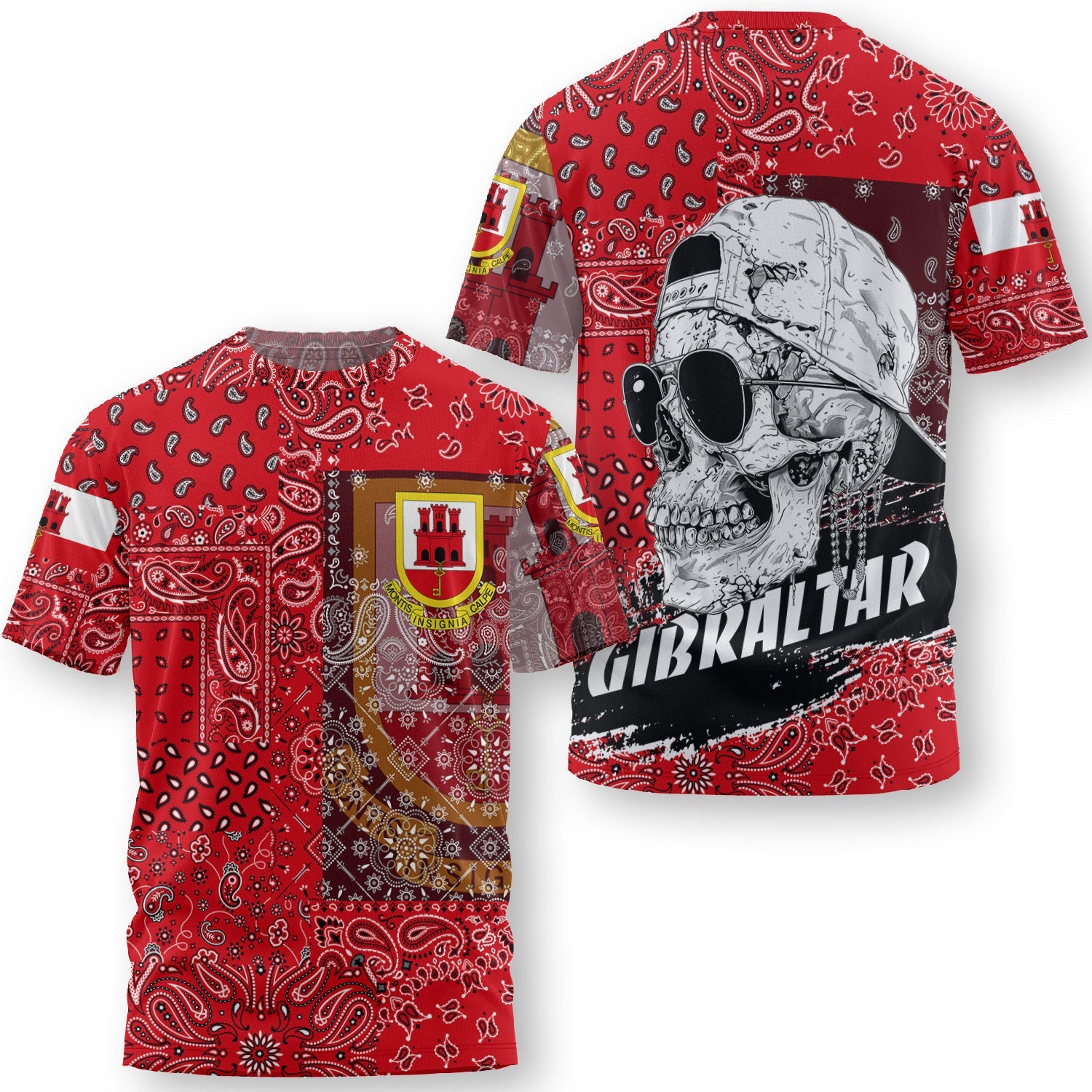 Gibraltar T Shirt Paisley Flag And Skull Style 3