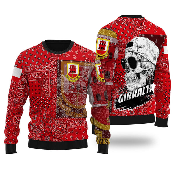 Gibraltar Ugly Sweater Paisley Flag And Skull Style 1