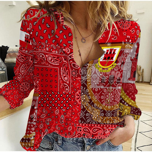 Gibraltar Women Casual Shirt Paisley Flag And Skull Style 1