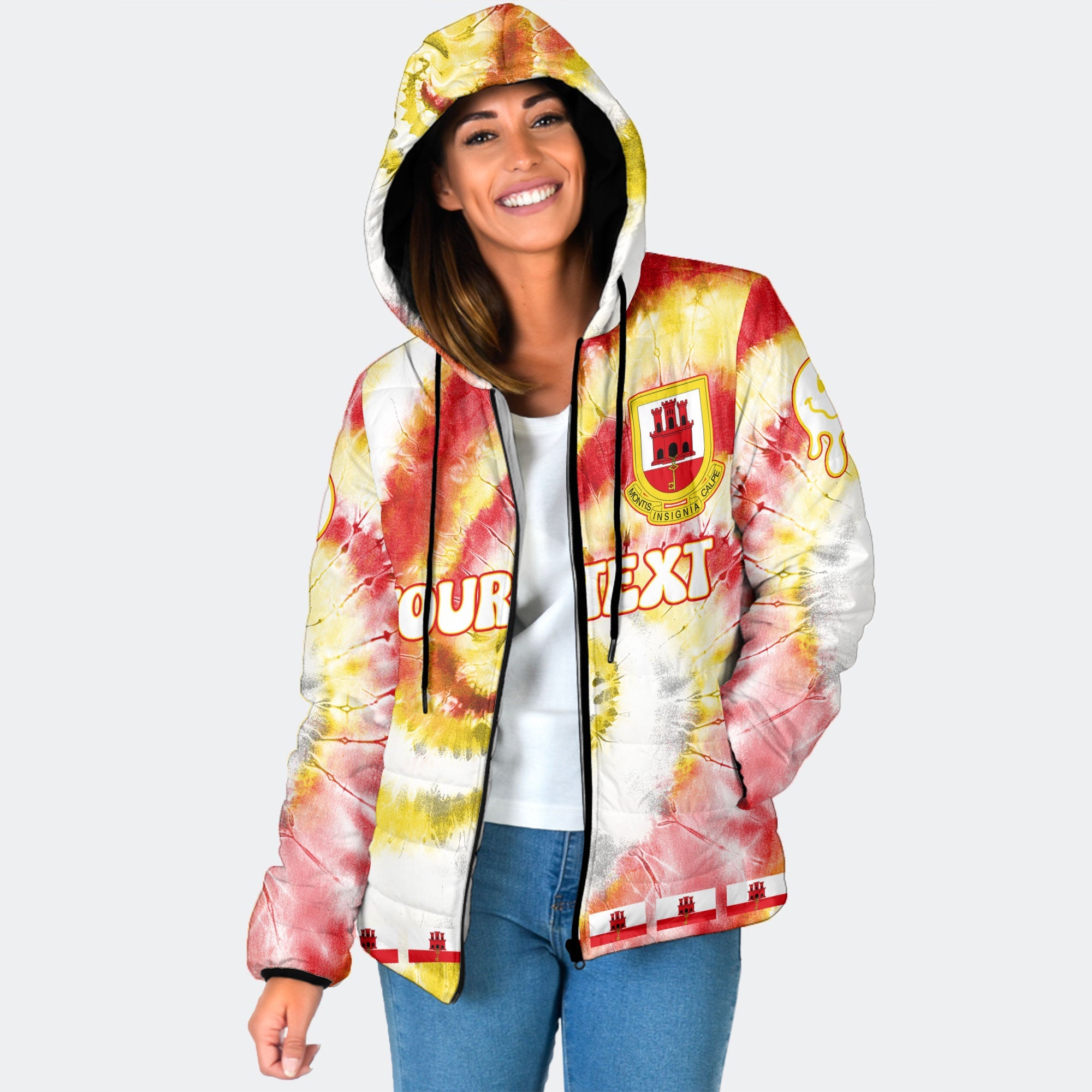 Gibraltar Women Hooded Padded Jacket Custom Tie Dye Style 1