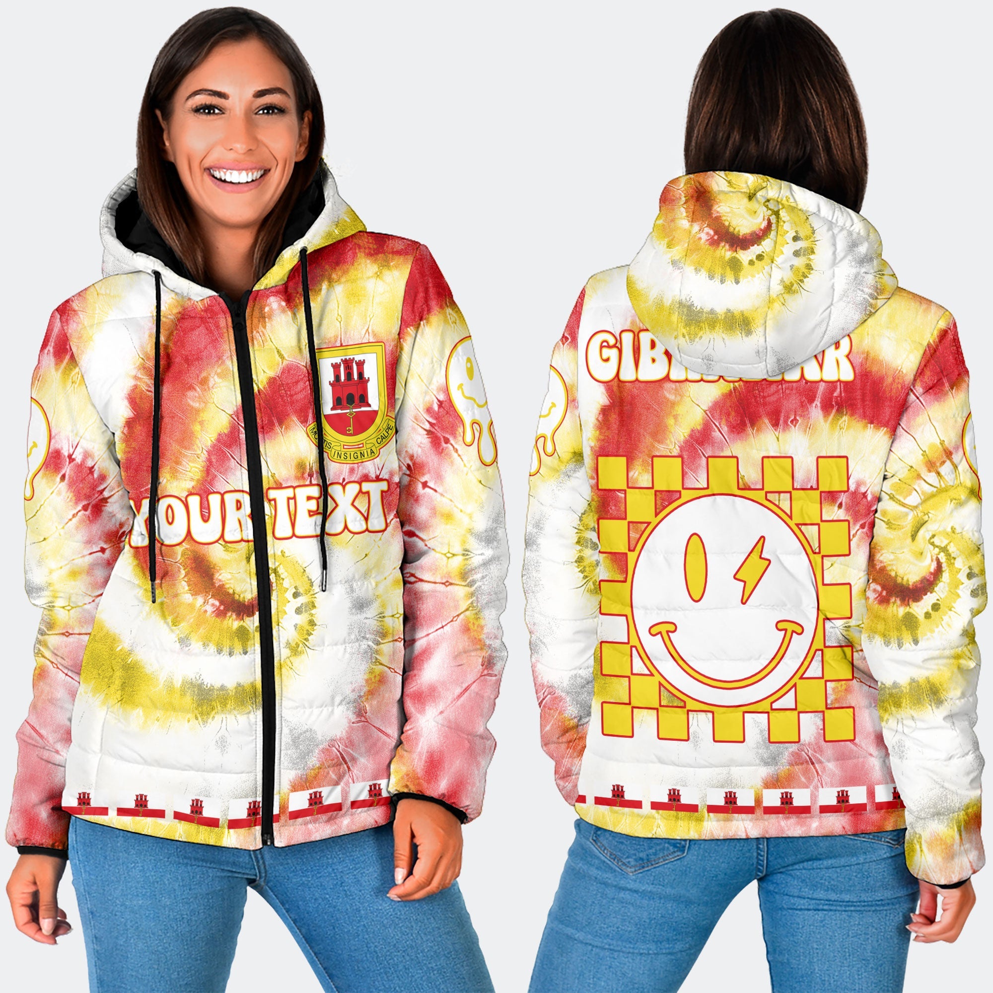 Gibraltar Women Hooded Padded Jacket Custom Tie Dye Style 3