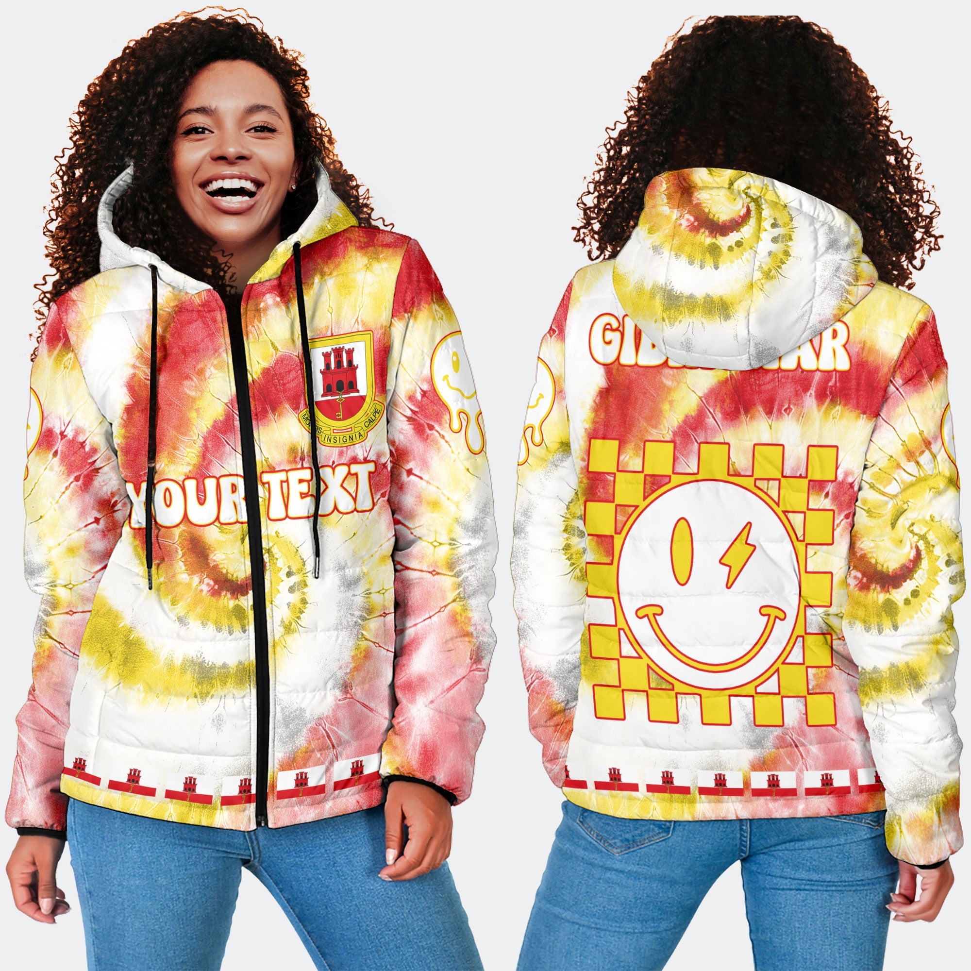 Gibraltar Women Hooded Padded Jacket Custom Tie Dye Style 4