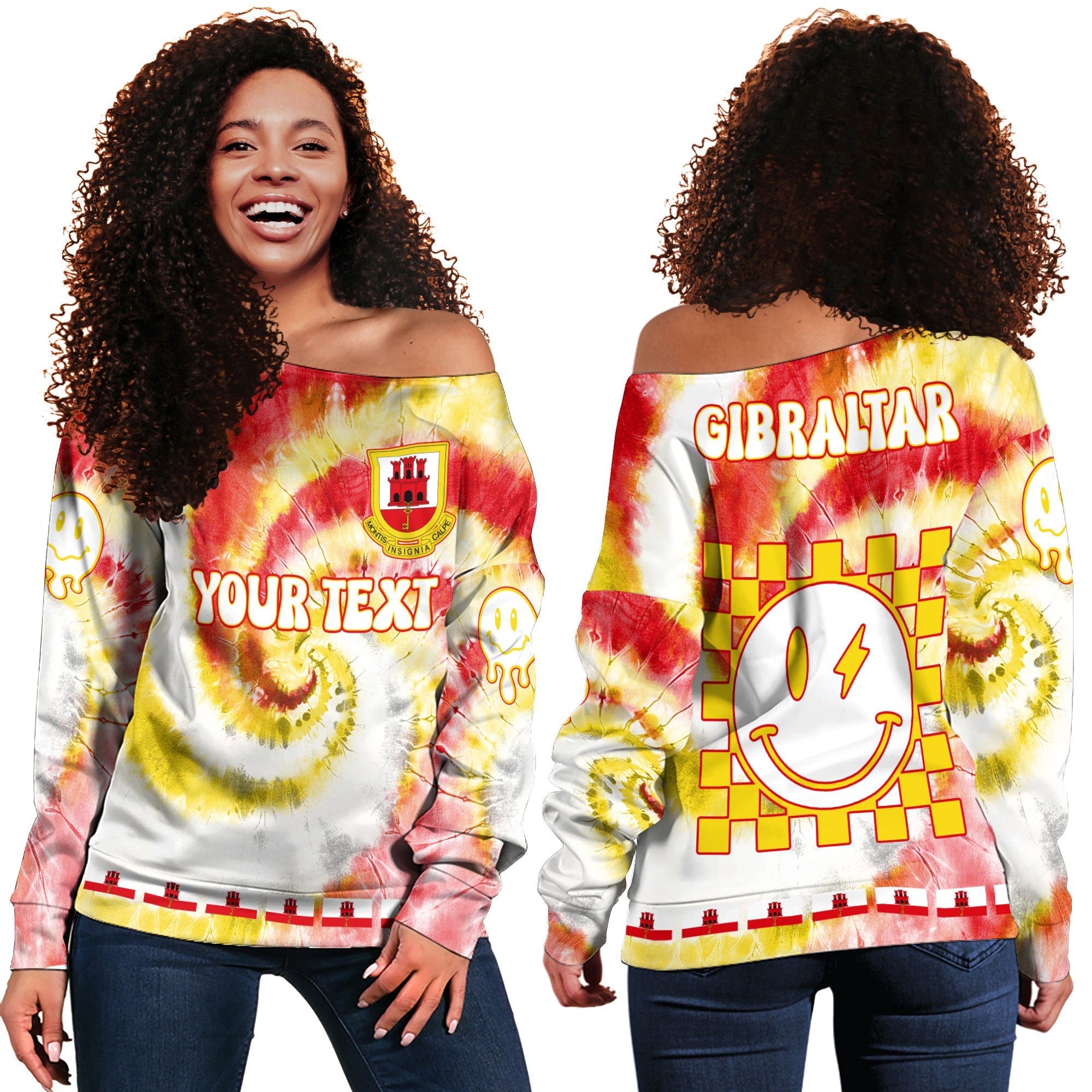 Gibraltar Women Off Shoulder Sweatshirt Custom Tie Dye Style 2